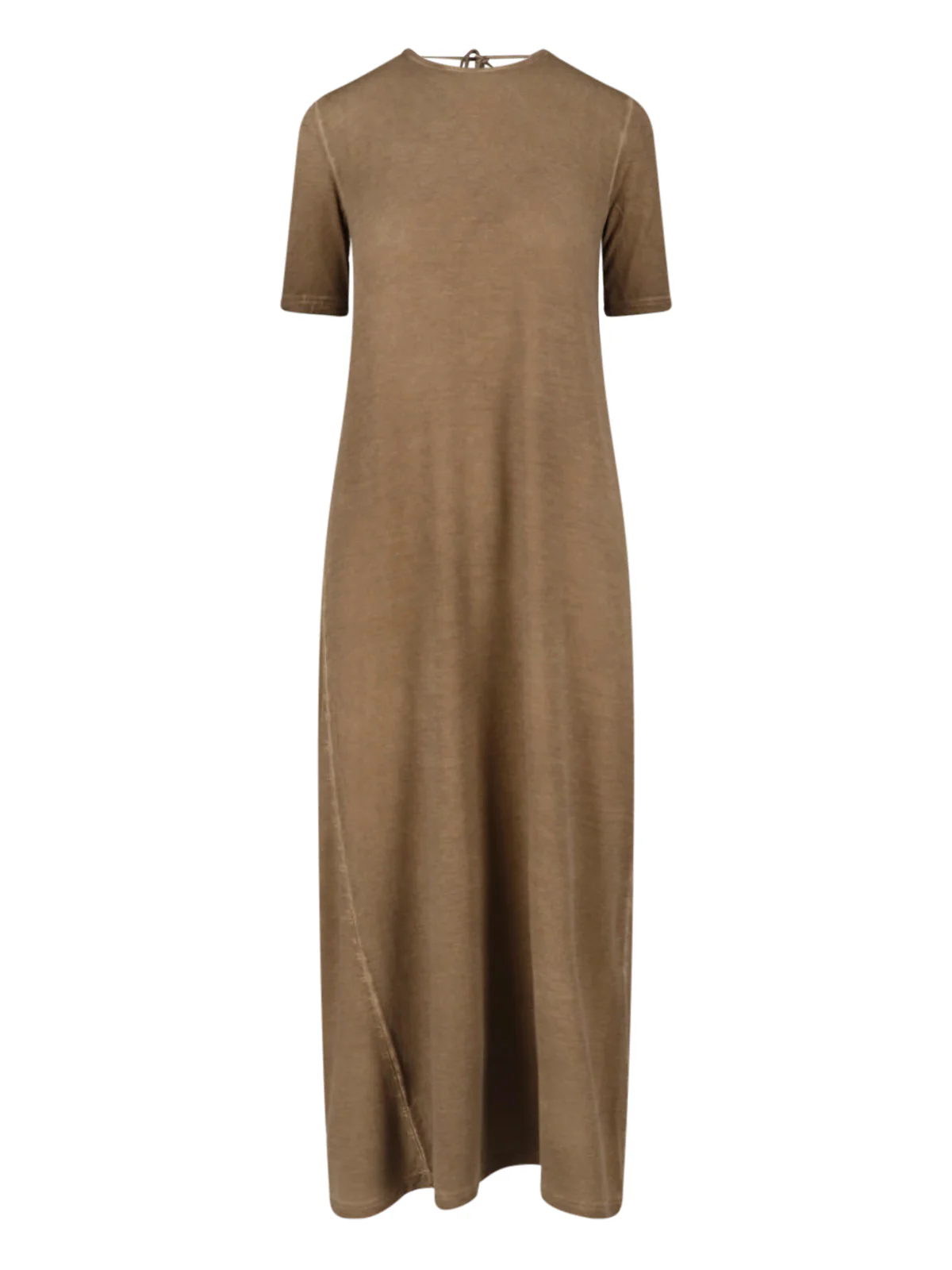 Brown Worn-Wash Fabric Maxi Dress