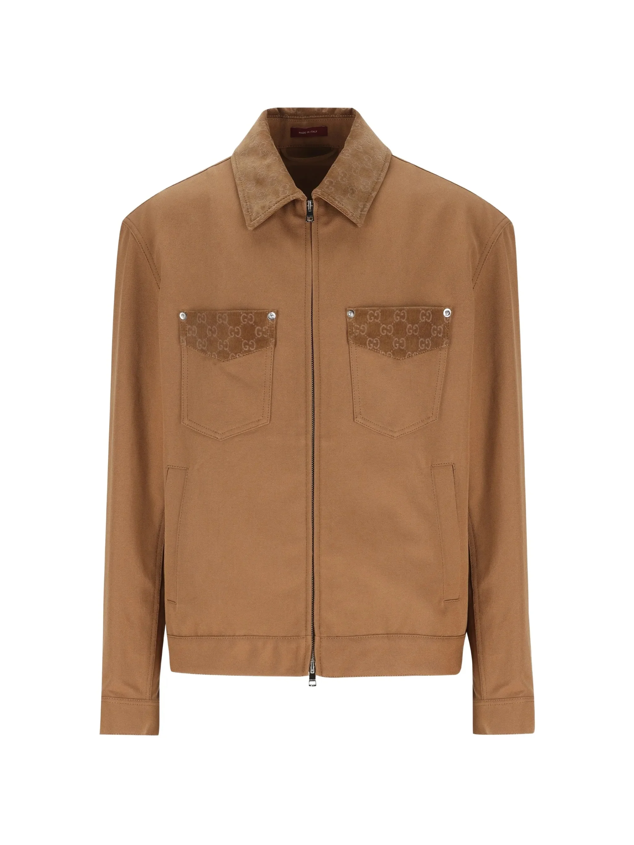 Brown Zip-Up Monogram Tailored Casual Jacket