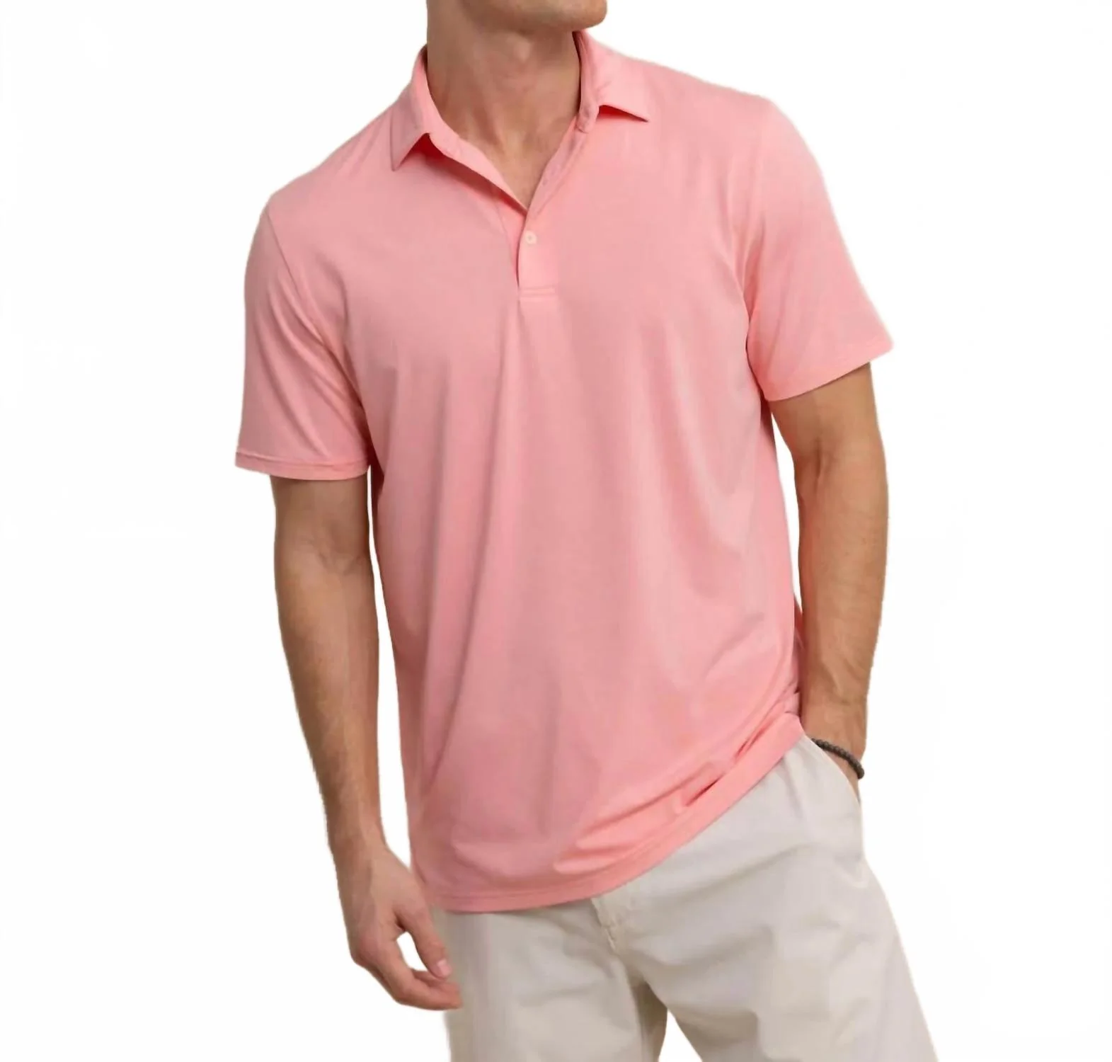 Brreeze Performance Polo Shirt In Heather Flamingo Pink