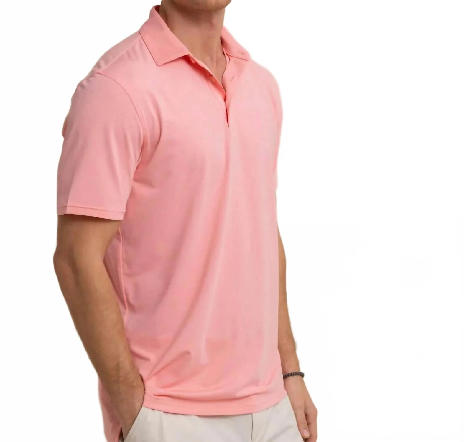 Brreeze Performance Polo Shirt In Heather Flamingo Pink - Image 3