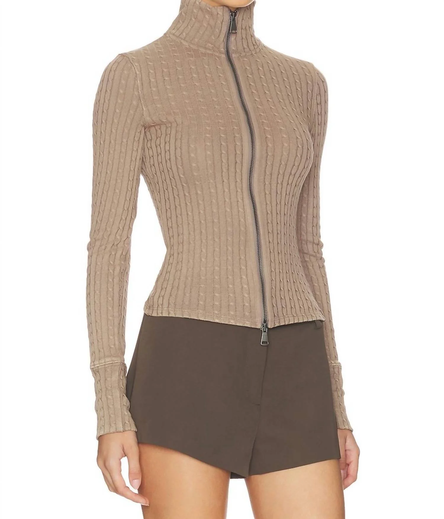 Brunch Girl Zip Up Cardigan In Dusted Cocoa - Image 2