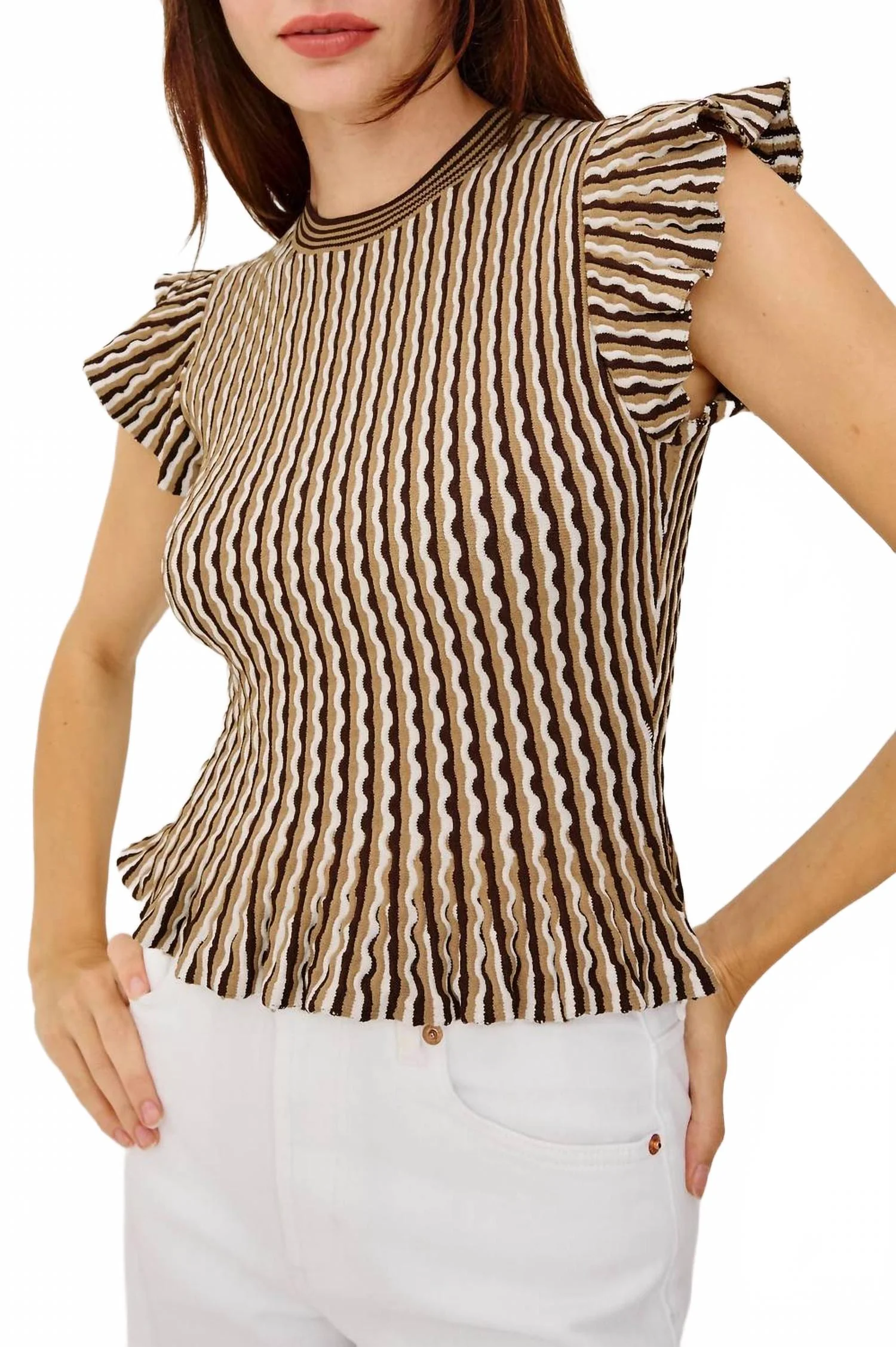 Bryn Fitted Top In Brown Stripe