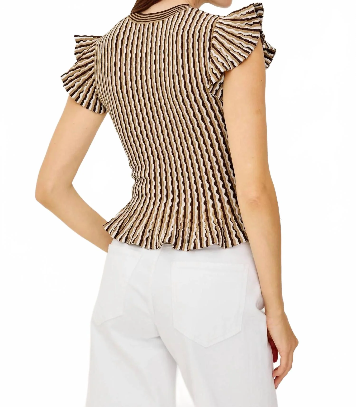 Bryn Fitted Top In Brown Stripe - Image 3
