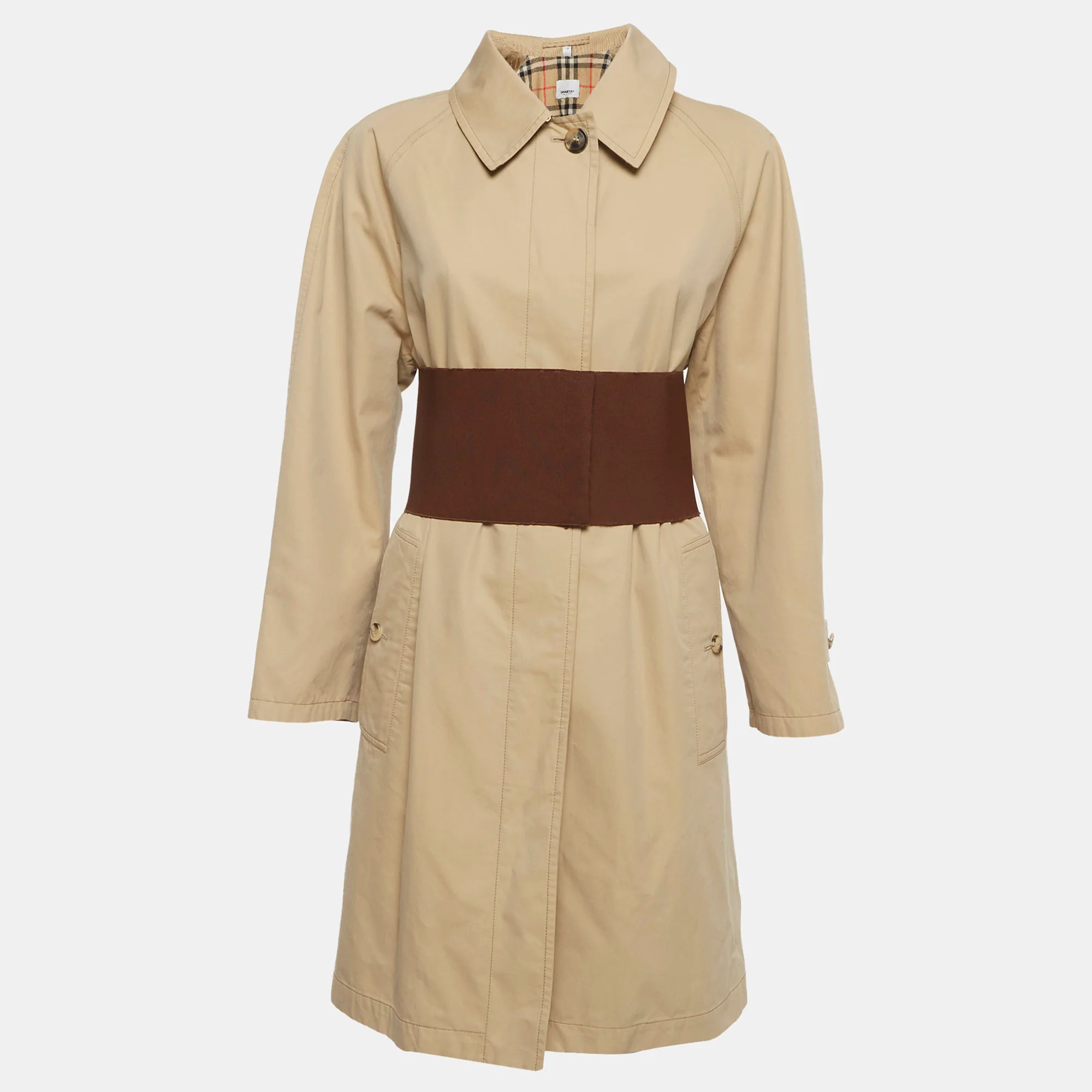 Burberry Beige Gabardine Belt Detail Trench Coat