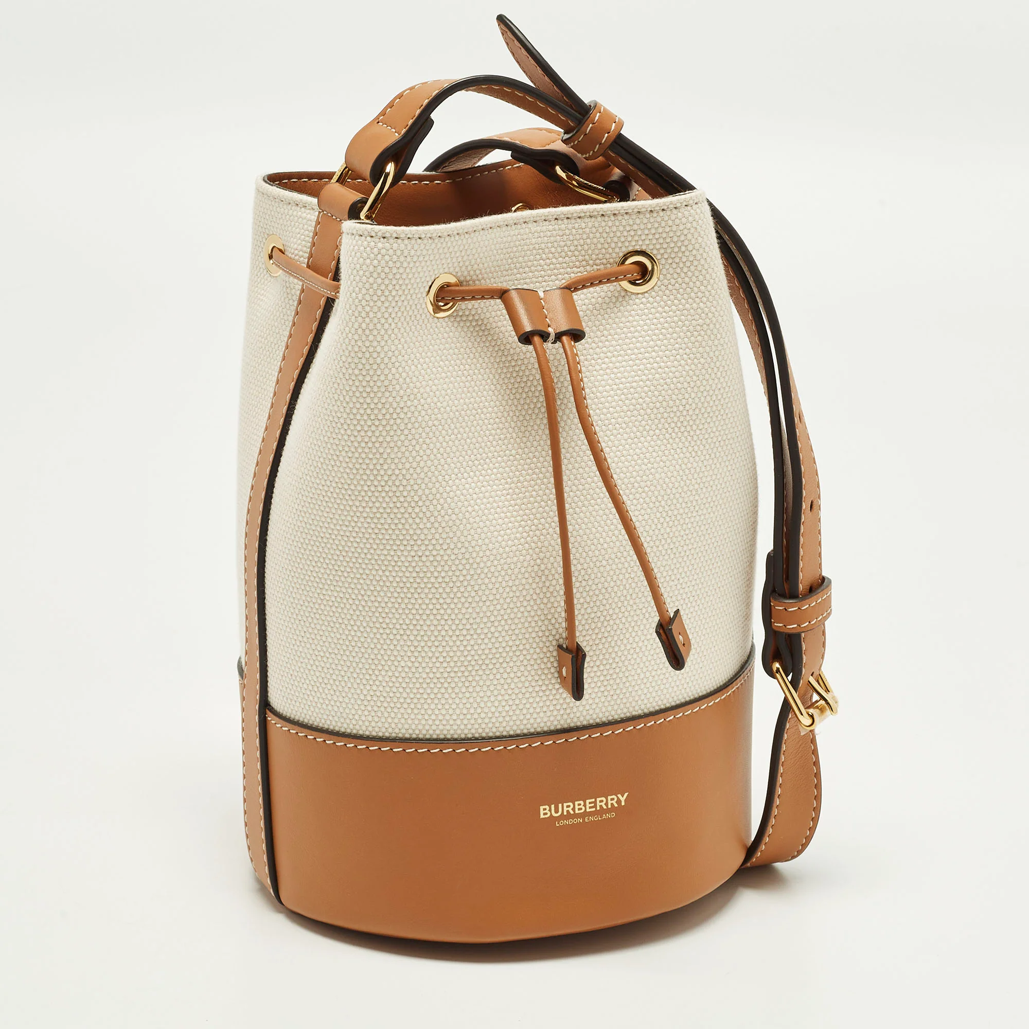 Burberry Beige/tan Canvas And Leather Bucket Bag - Image 3