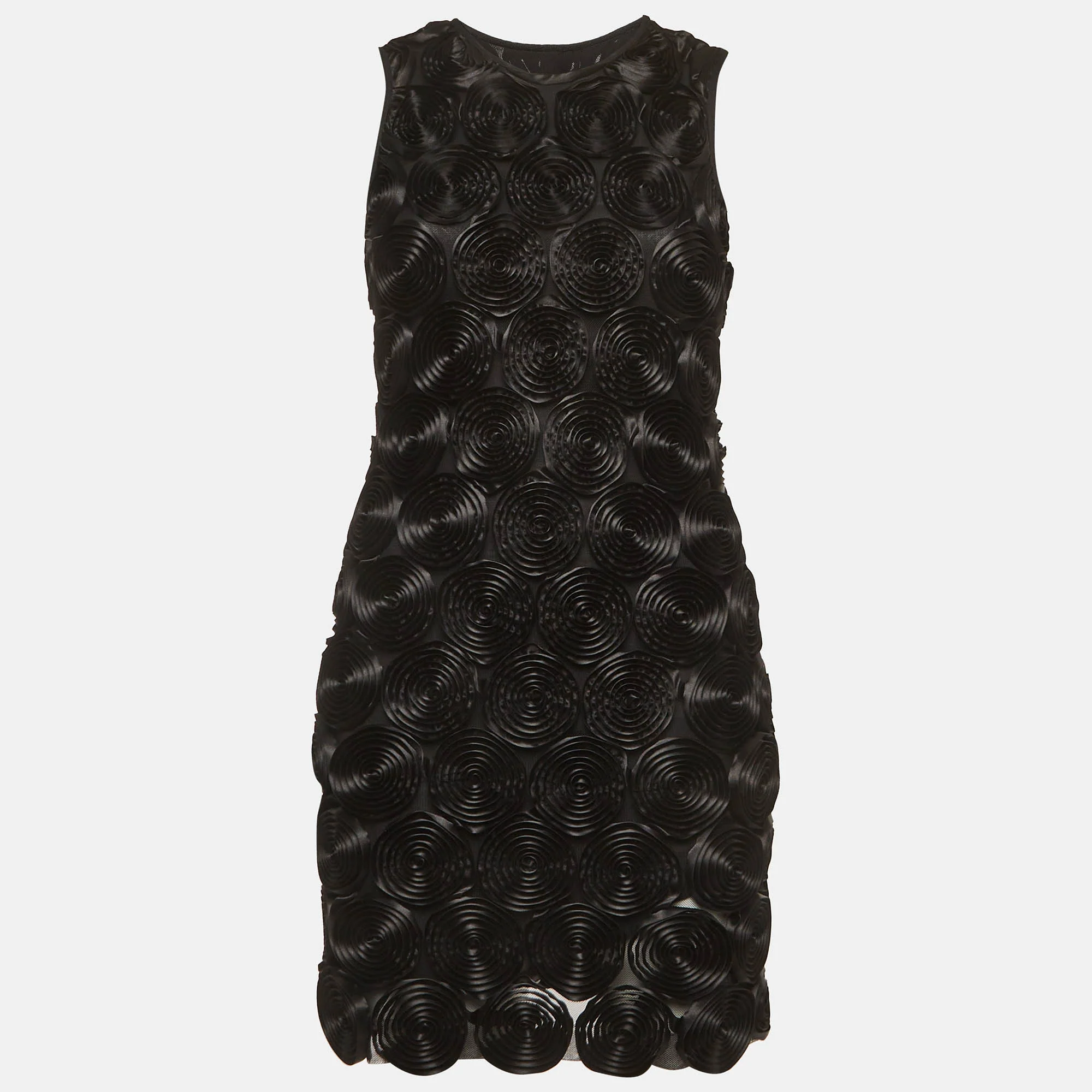 Burberry Black Satin Spiral Rose Mini Dress