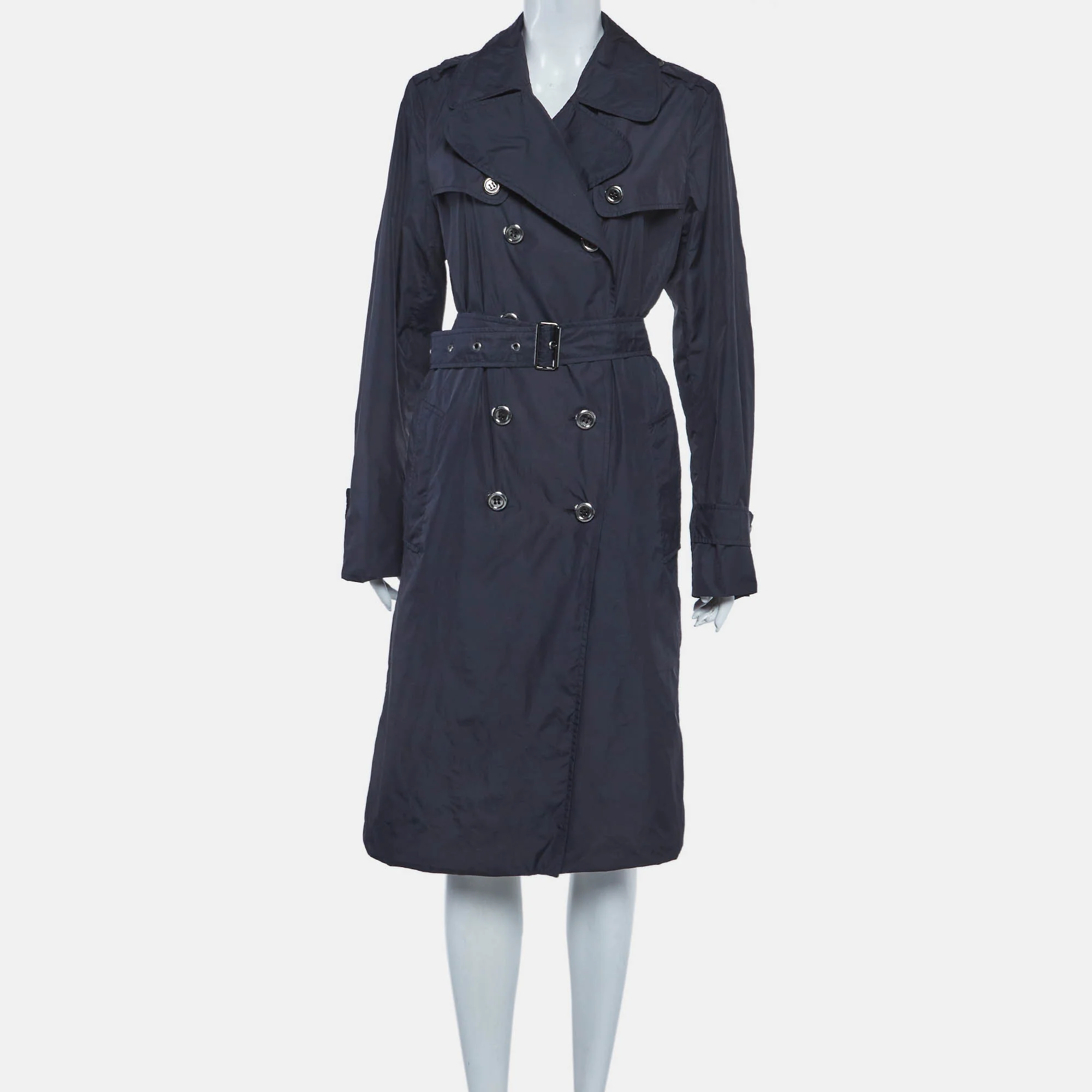 Burberry  Blue Nylon Double Breasted Coat - Image 2