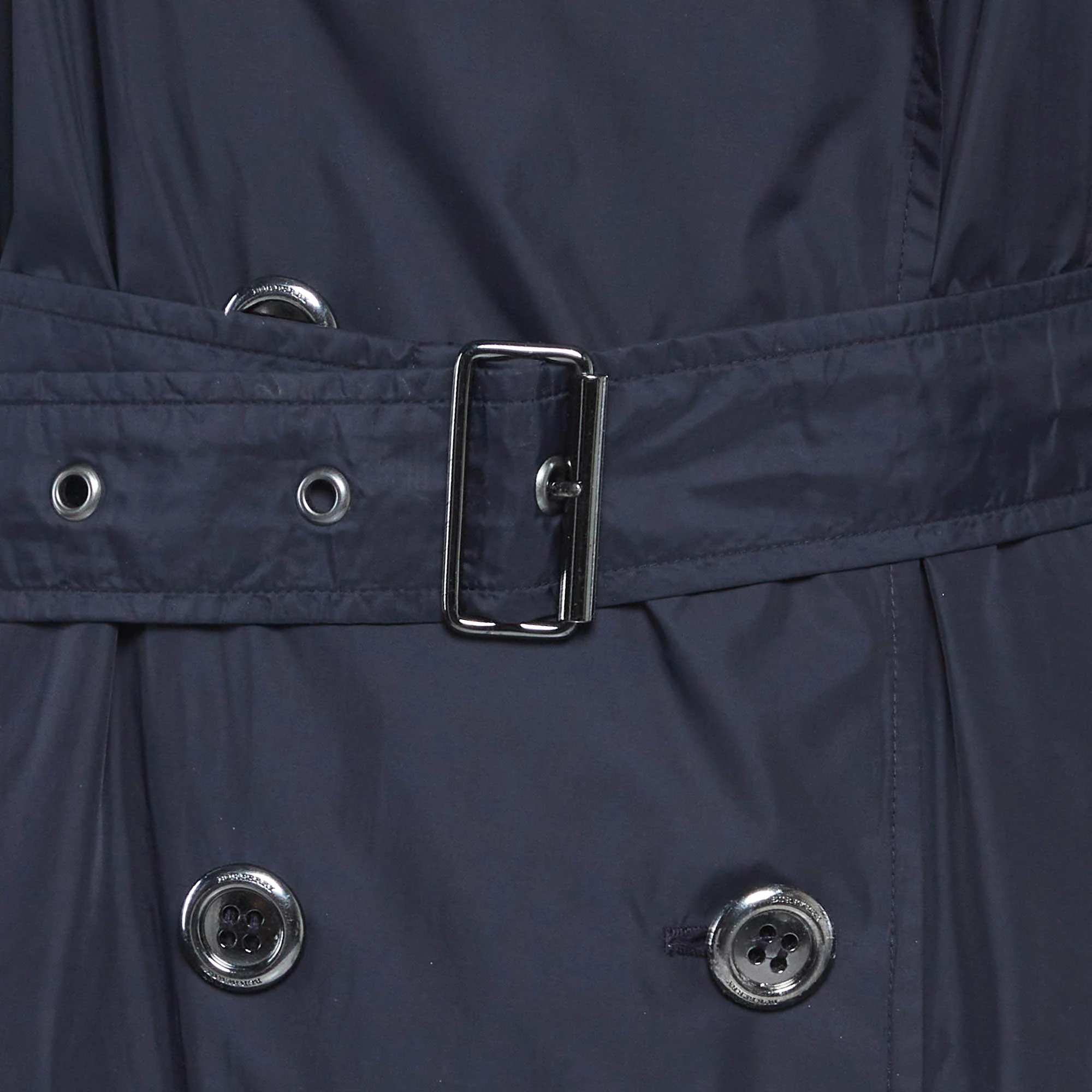 Burberry  Blue Nylon Double Breasted Coat - Image 4
