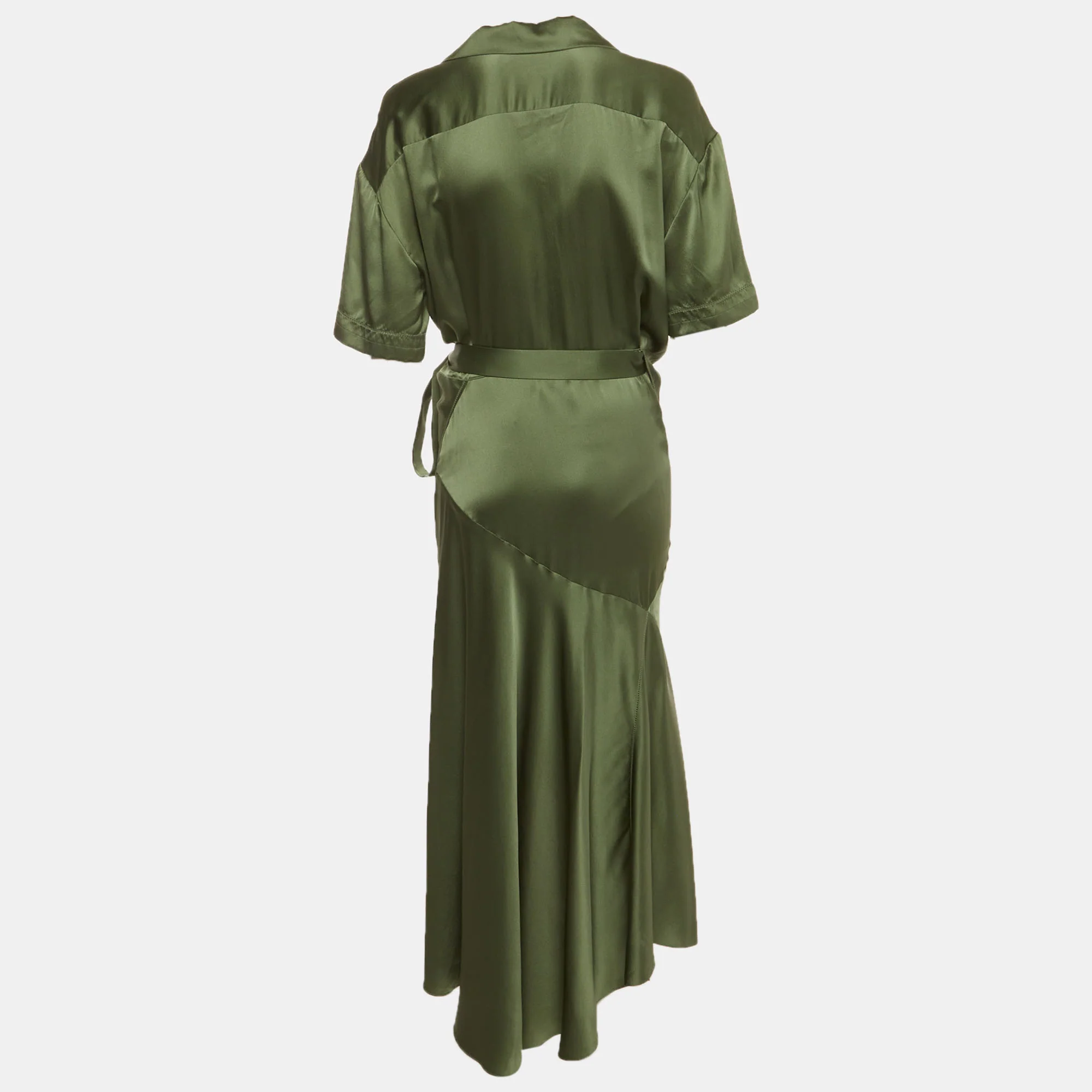 Burberry Green Satin Wrap Button Up Shirt Dress - Image 3