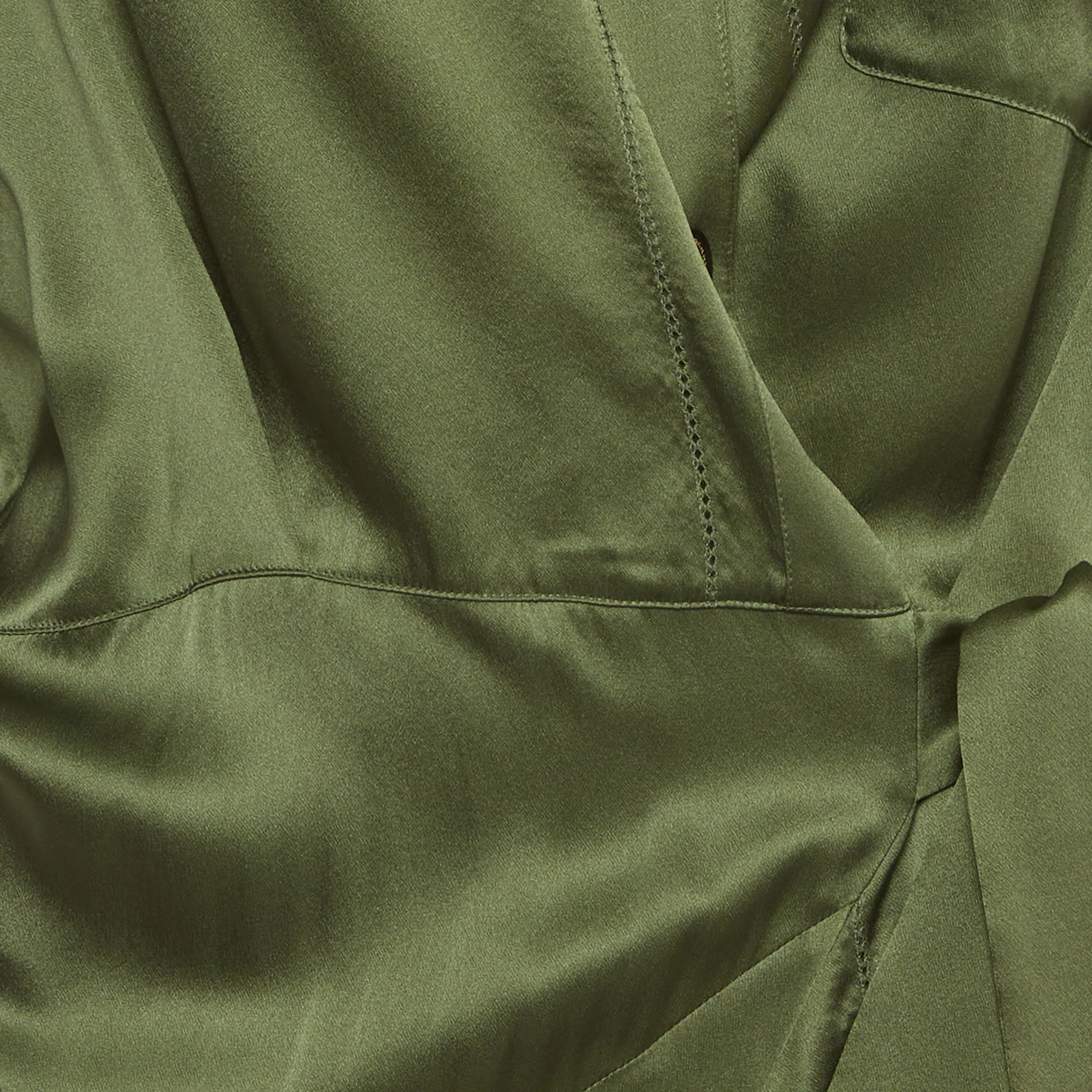 Burberry Green Satin Wrap Button Up Shirt Dress - Image 4