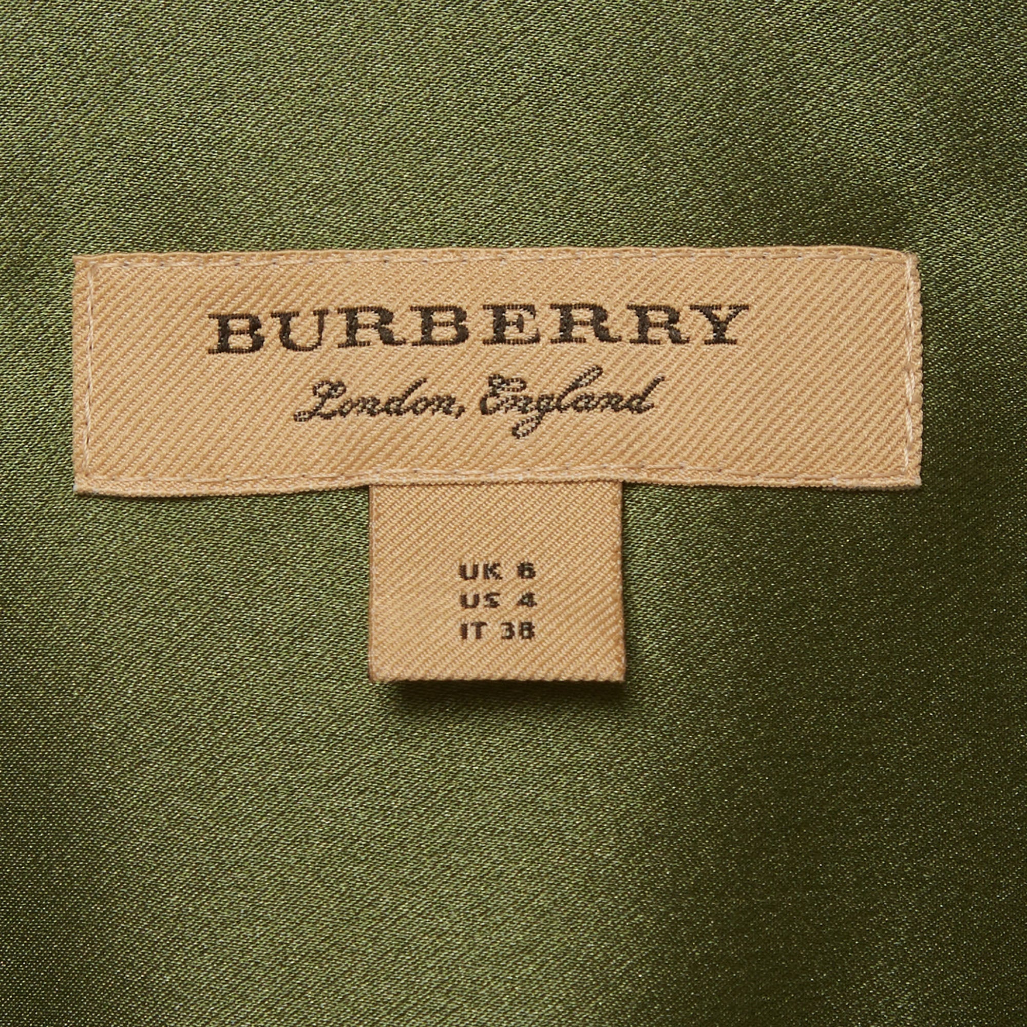 Burberry Green Satin Wrap Button Up Shirt Dress - Image 5