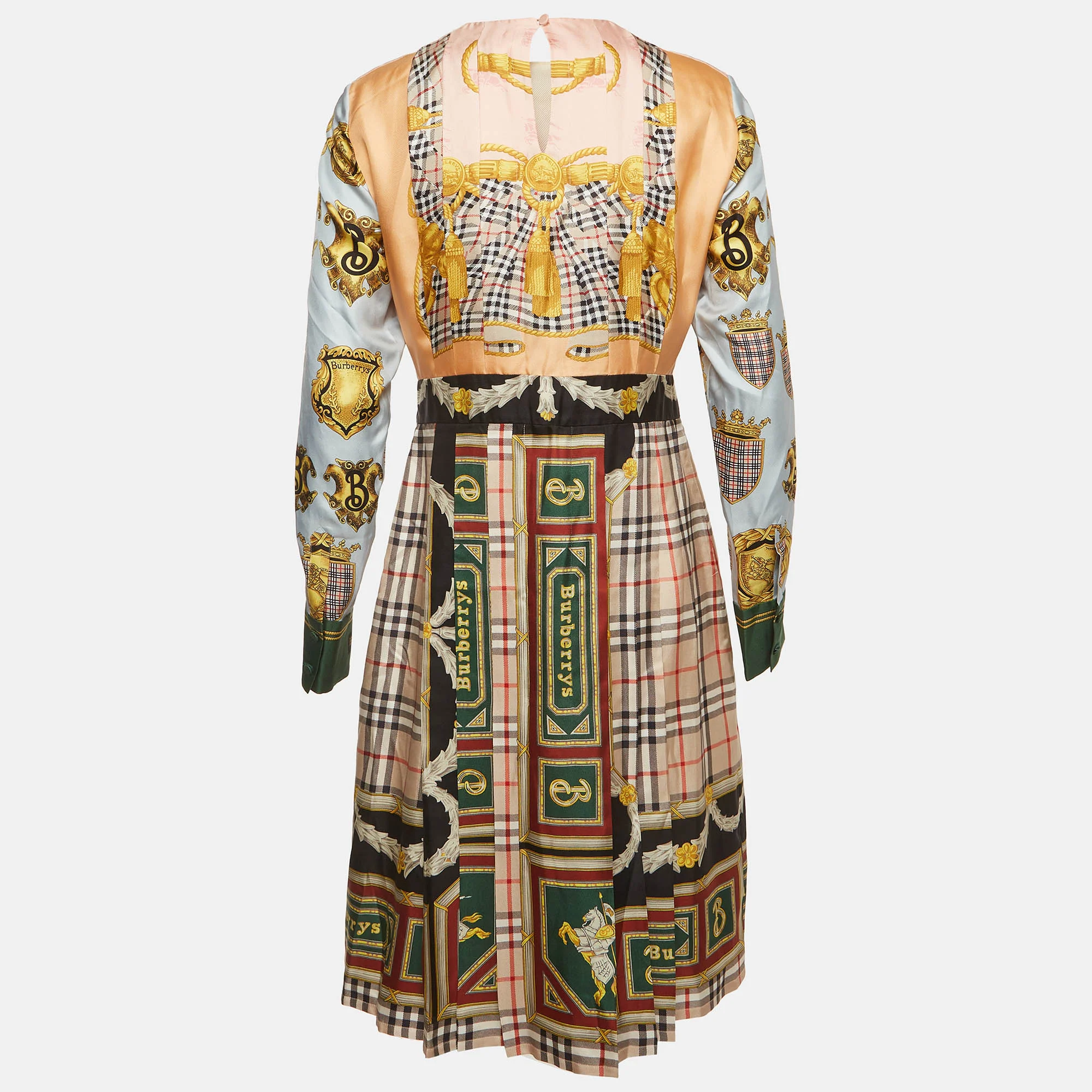 Burberry Multicolor Archive Scarf Print Silk Pleated Midi Dress - Image 3