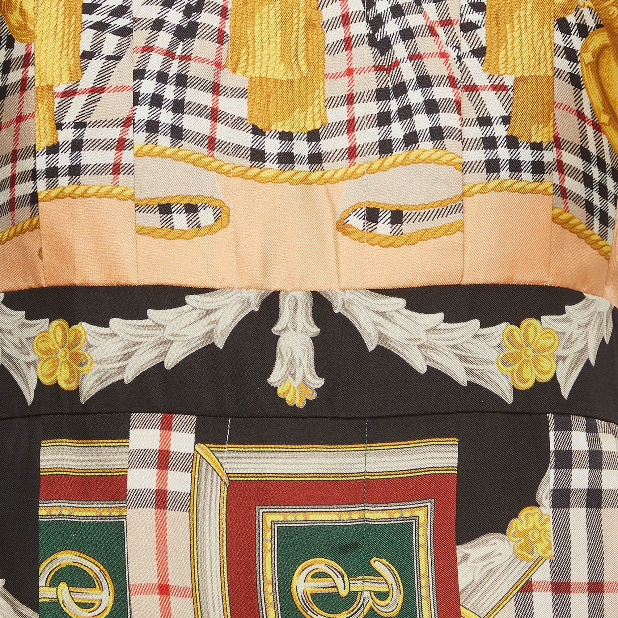 Burberry Multicolor Archive Scarf Print Silk Pleated Midi Dress - Image 4