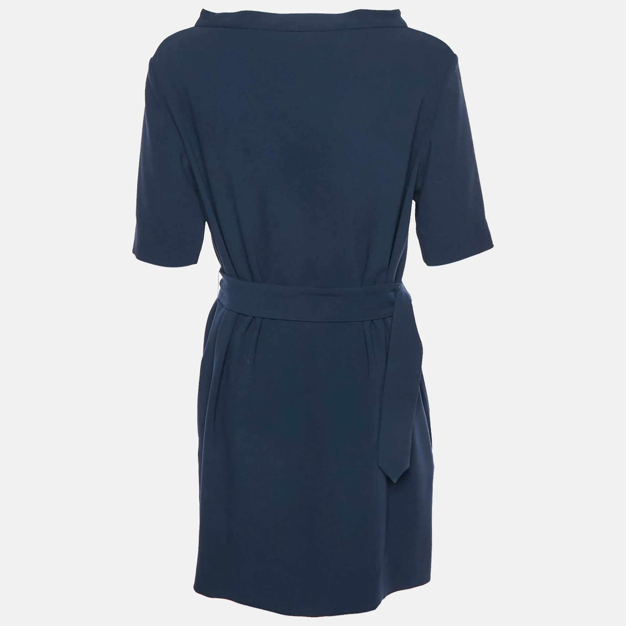 Burberry Navy Blue Crepe Belted Mini Dress - Image 3