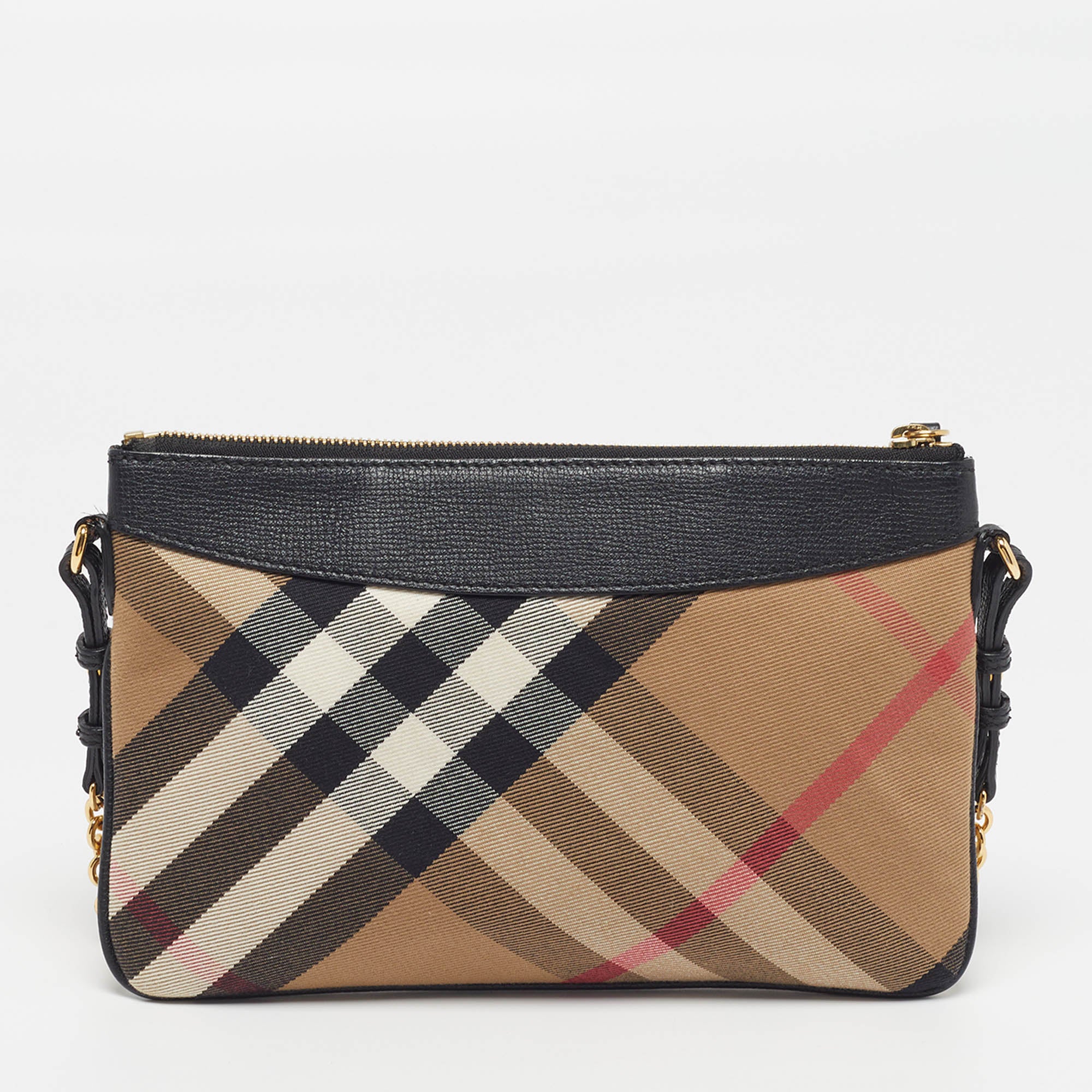 Burberry Peyton Black/beige Haymarket Check Canvas And Leather Crossbody Bag - Image 4
