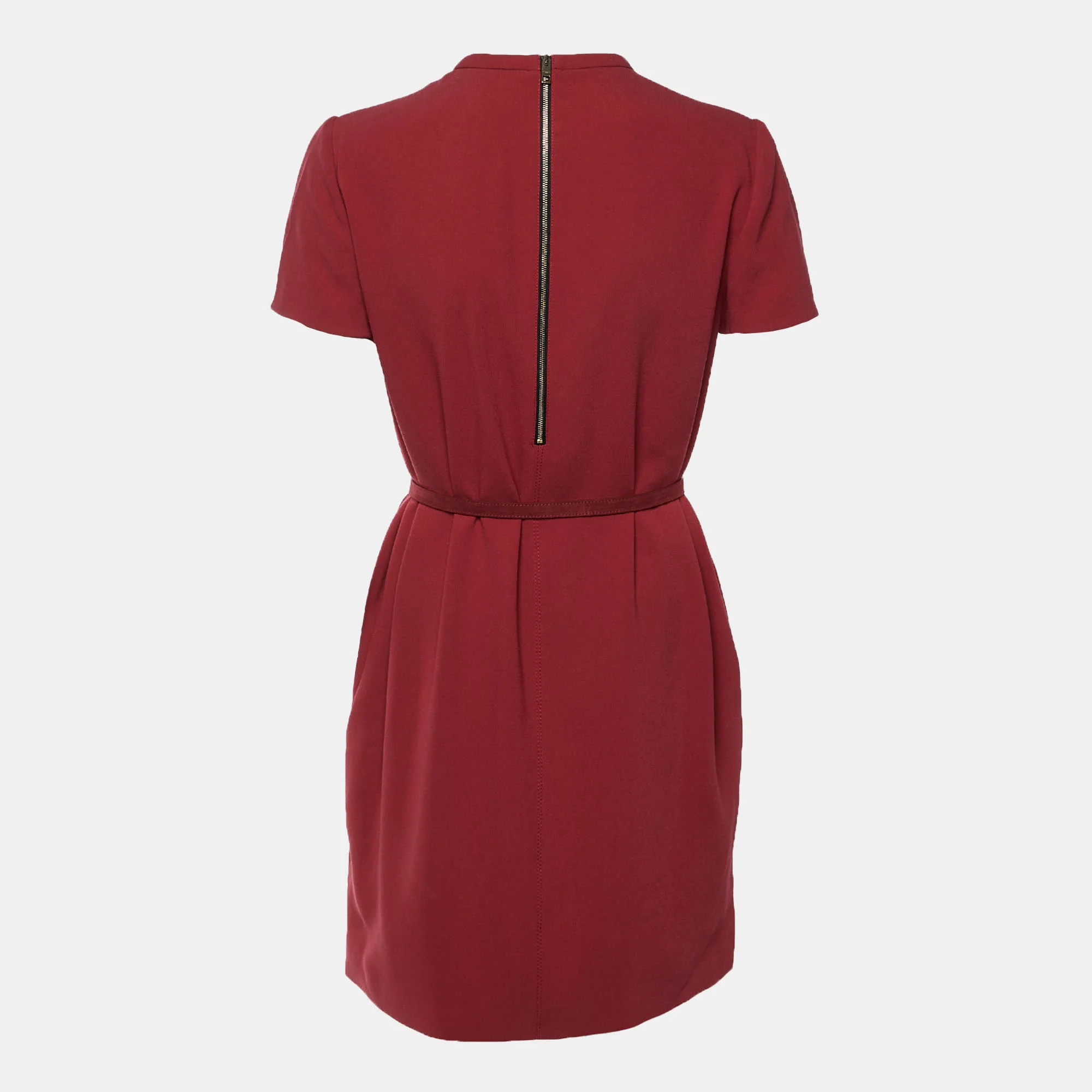 Burberry Red Crepe Belted Shift Dress - Image 3