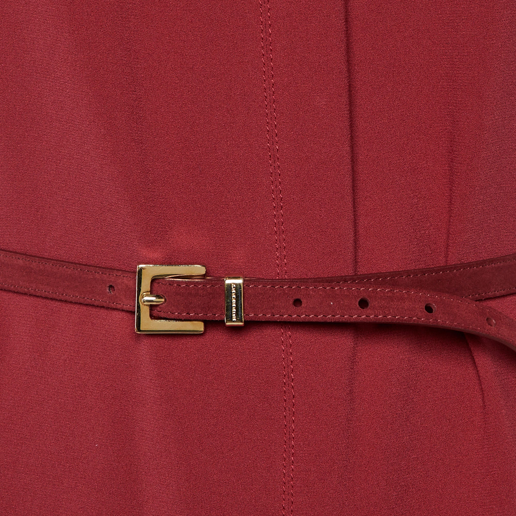 Burberry Red Crepe Belted Shift Dress - Image 4