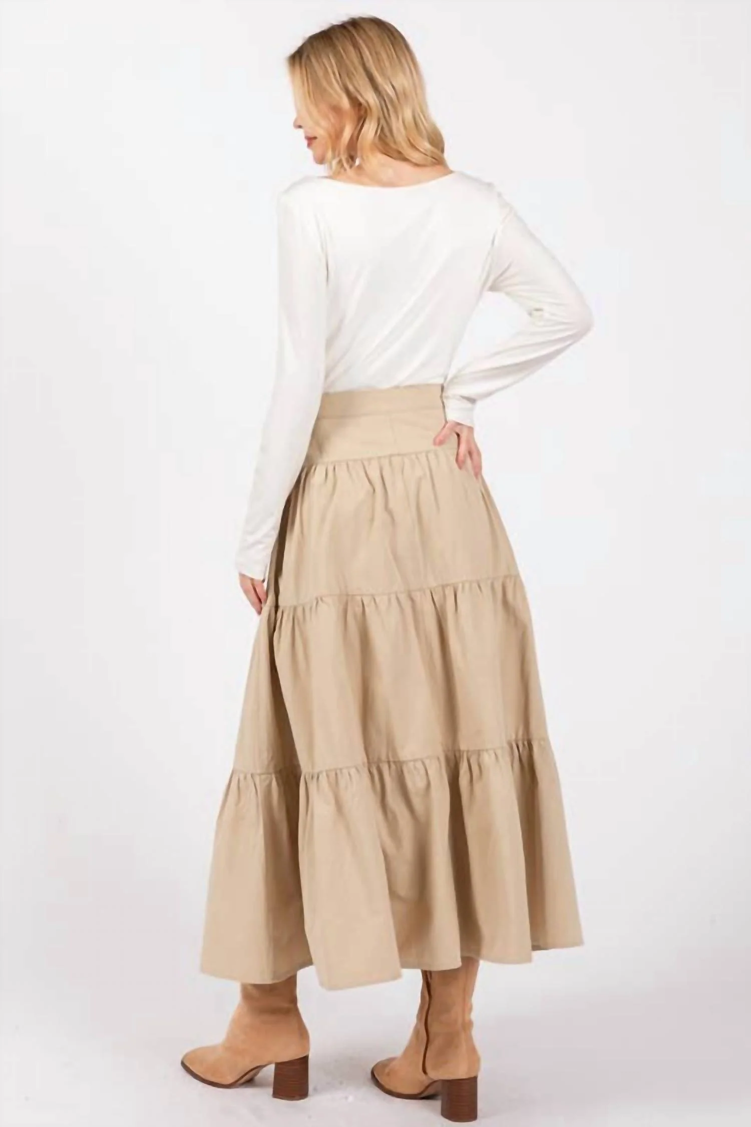 Button Detailed Front Maxi Skirt In Beige - Image 2