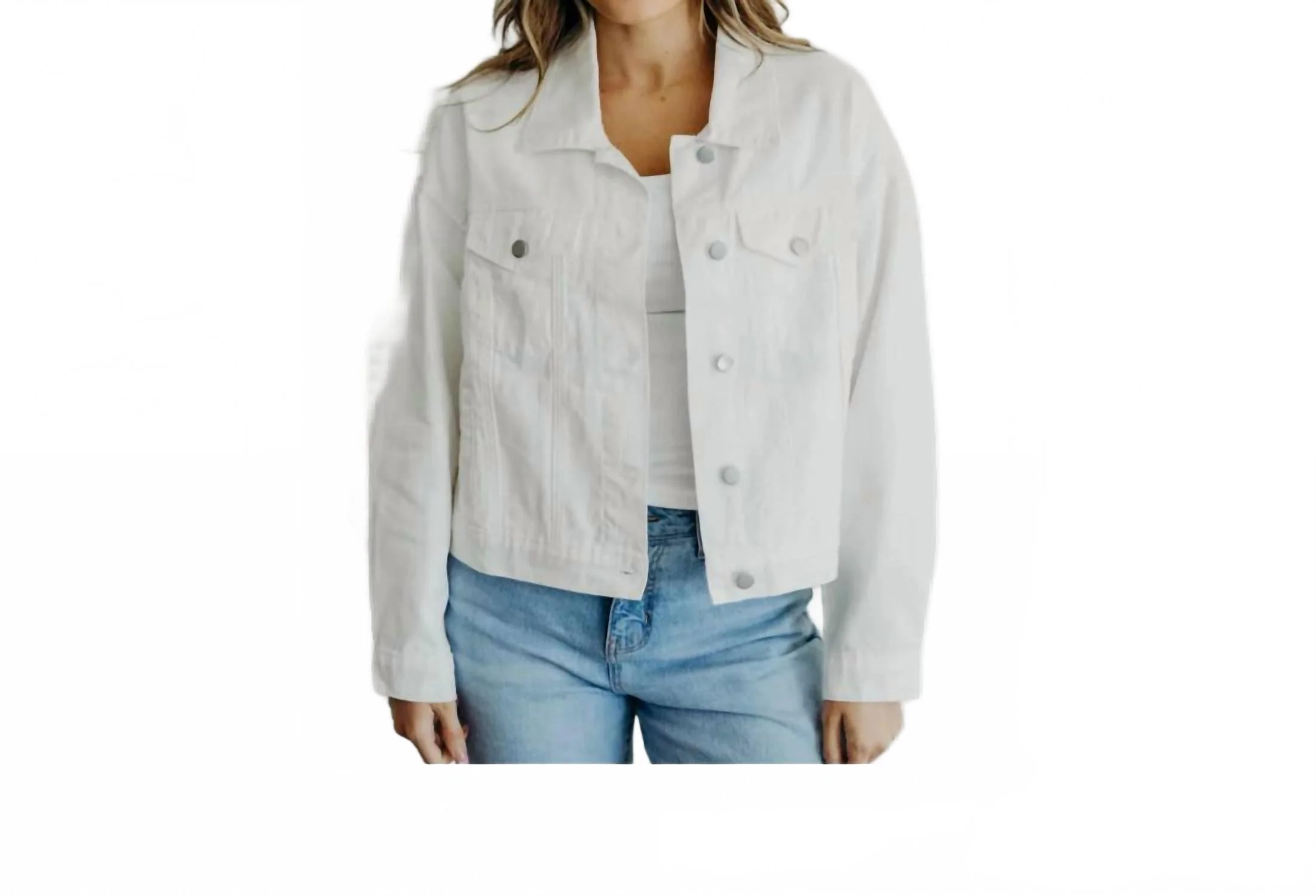 Button Down Denim Jacket In White