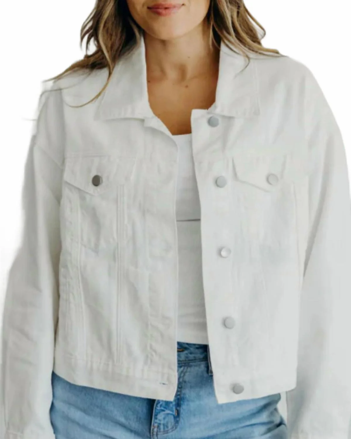 Button Down Denim Jacket In White - Image 2