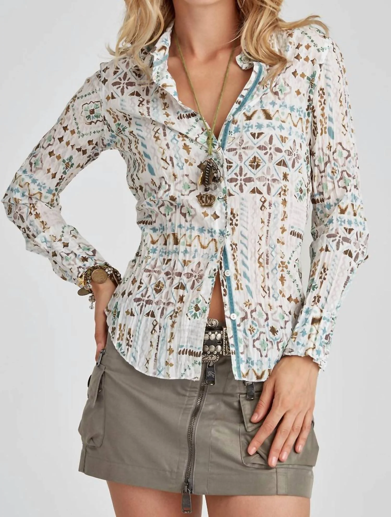 Button Down Shirt In Mosaic Print