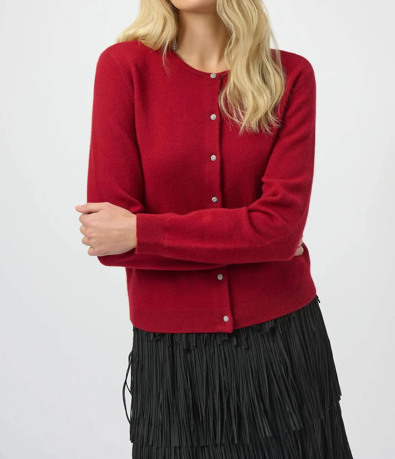 Button Front Cashmere Cardigan In Deep Cherry