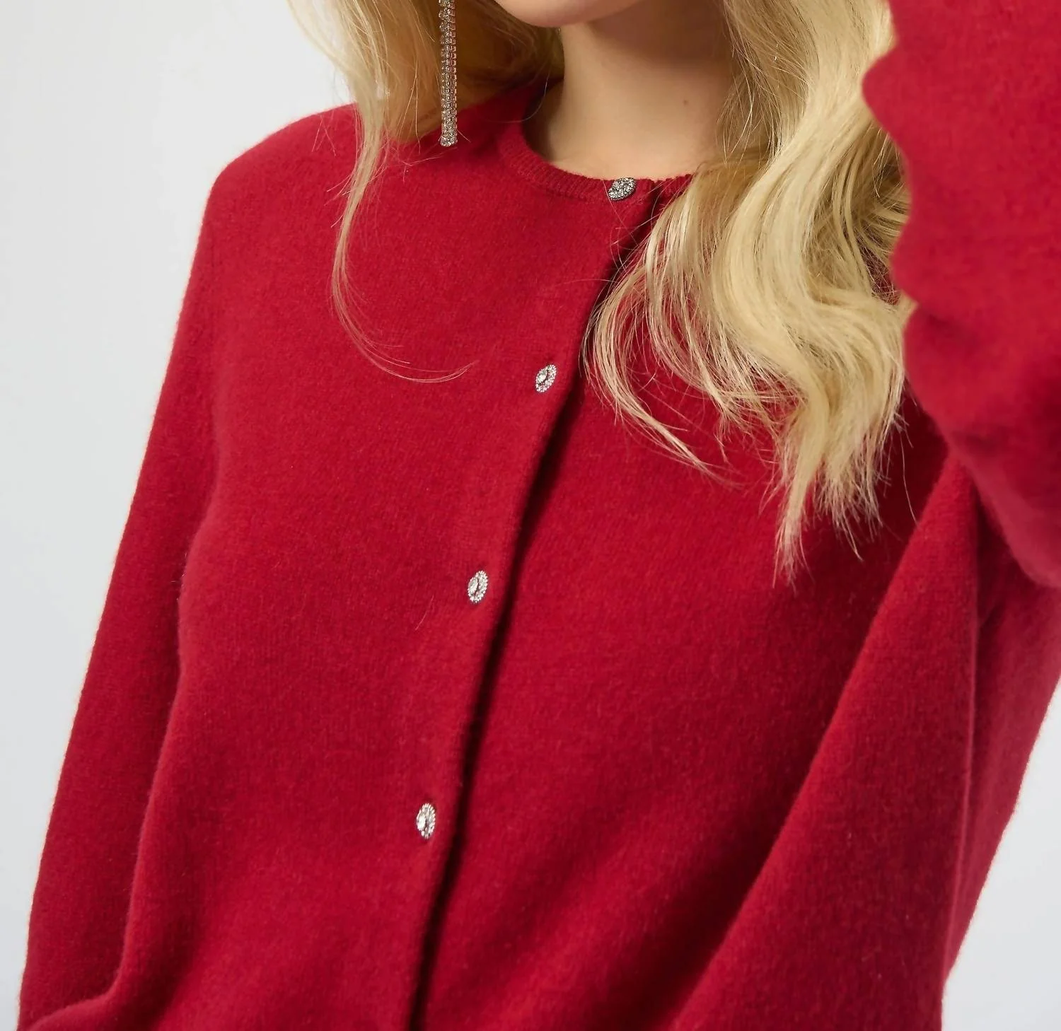 Button Front Cashmere Cardigan In Deep Cherry - Image 3