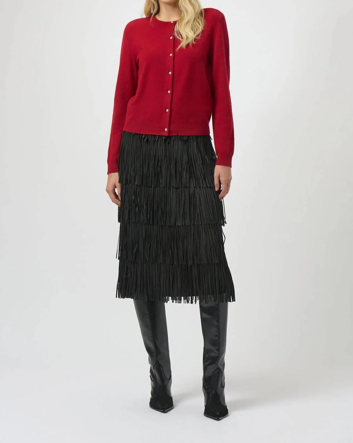 Button Front Cashmere Cardigan In Deep Cherry - Image 4