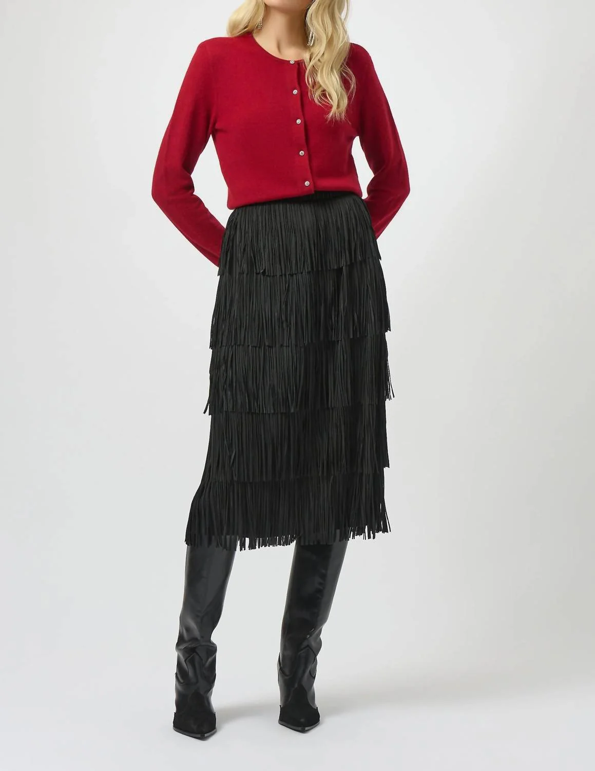 Button Front Cashmere Cardigan In Deep Cherry - Image 5