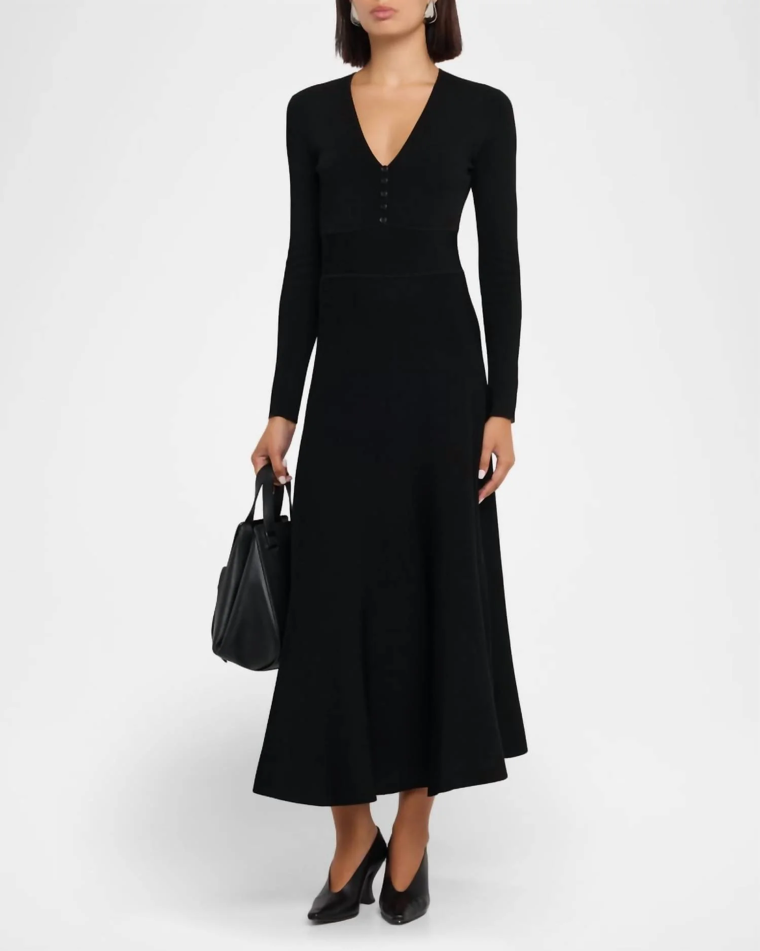 Button Front Maxi Dress In Black - Image 3