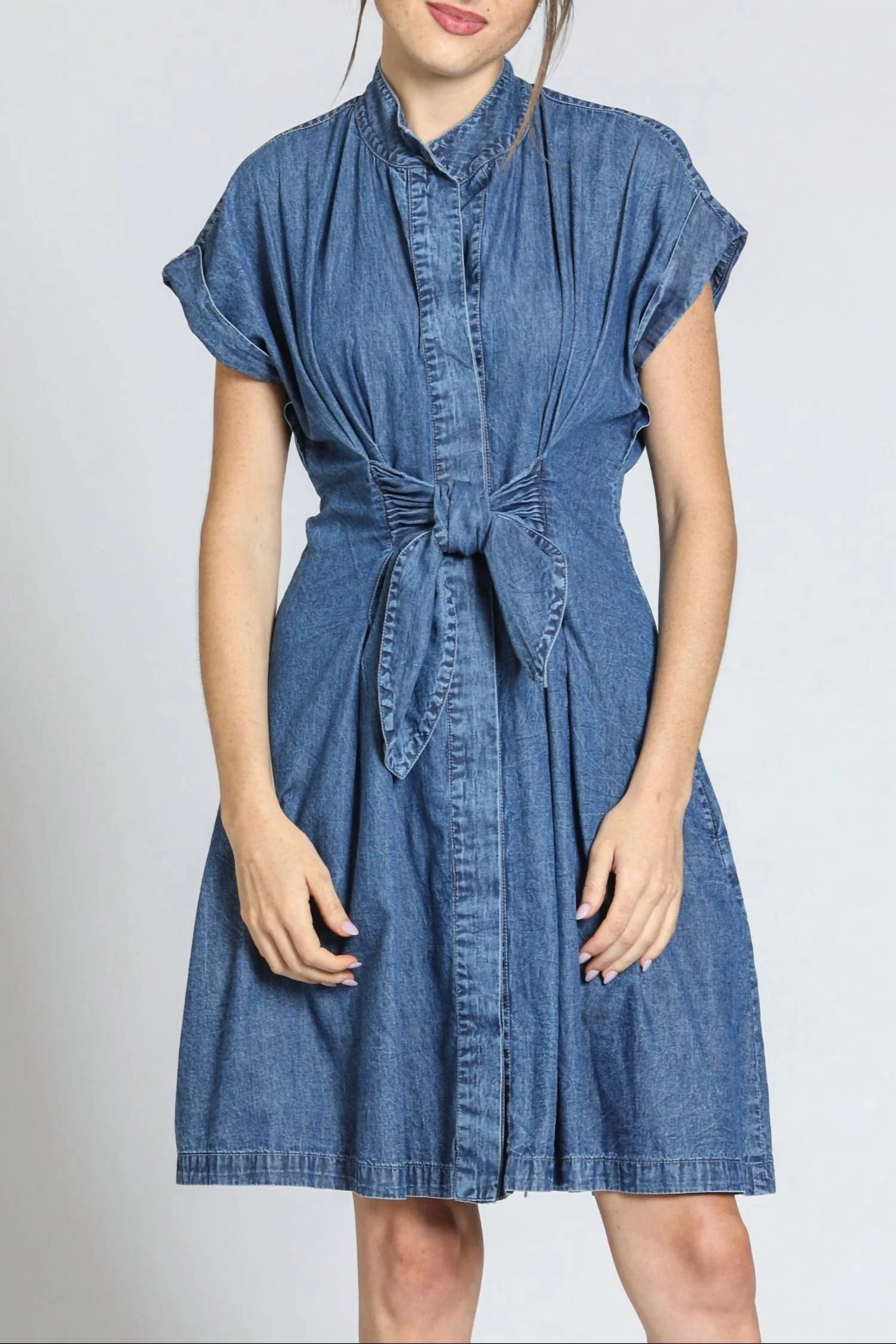 Button Front Shirt Dress In Light Indigo