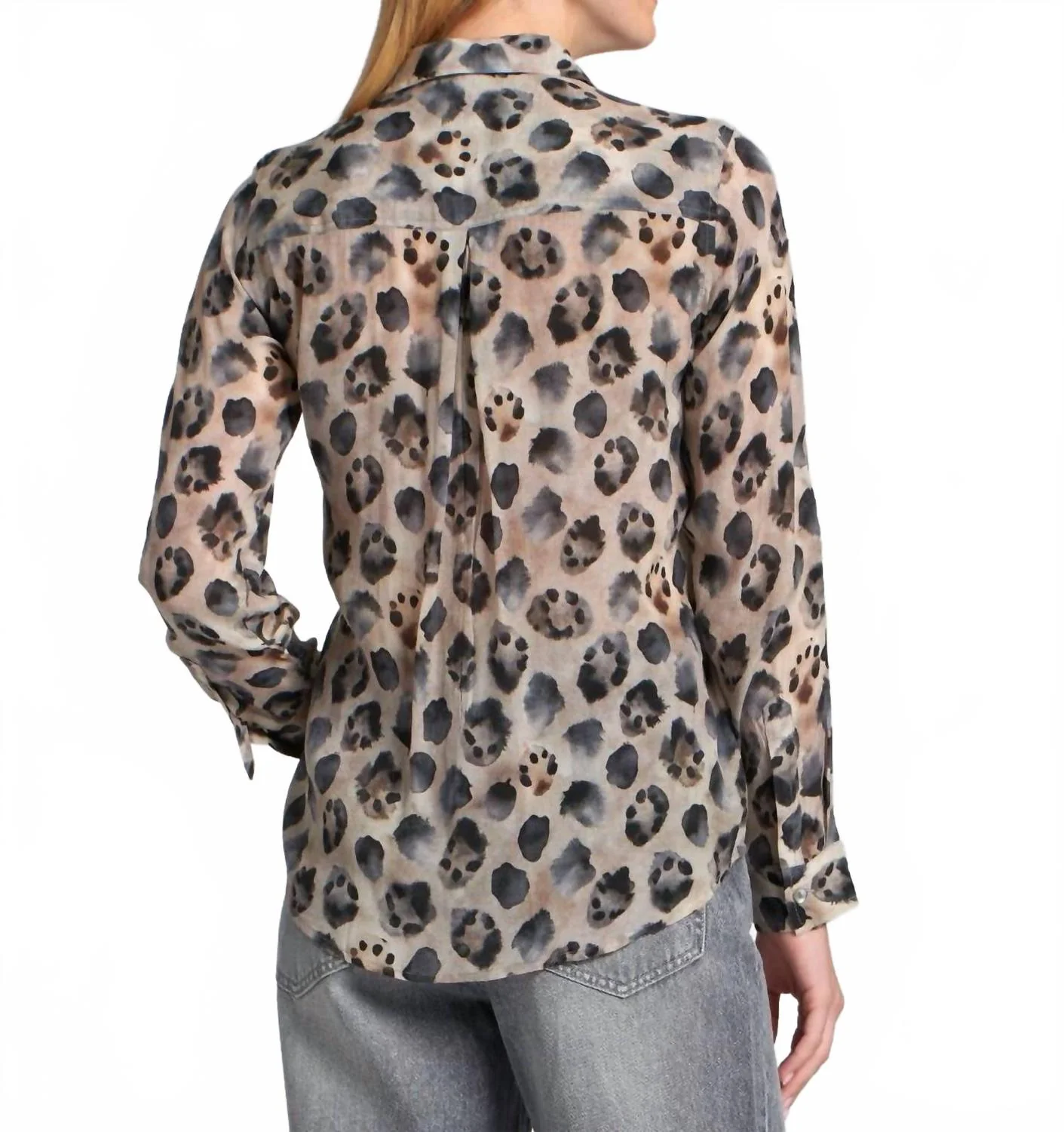 Button Up Blouse With Roll Up Sleeve In Latte Multi - Image 2