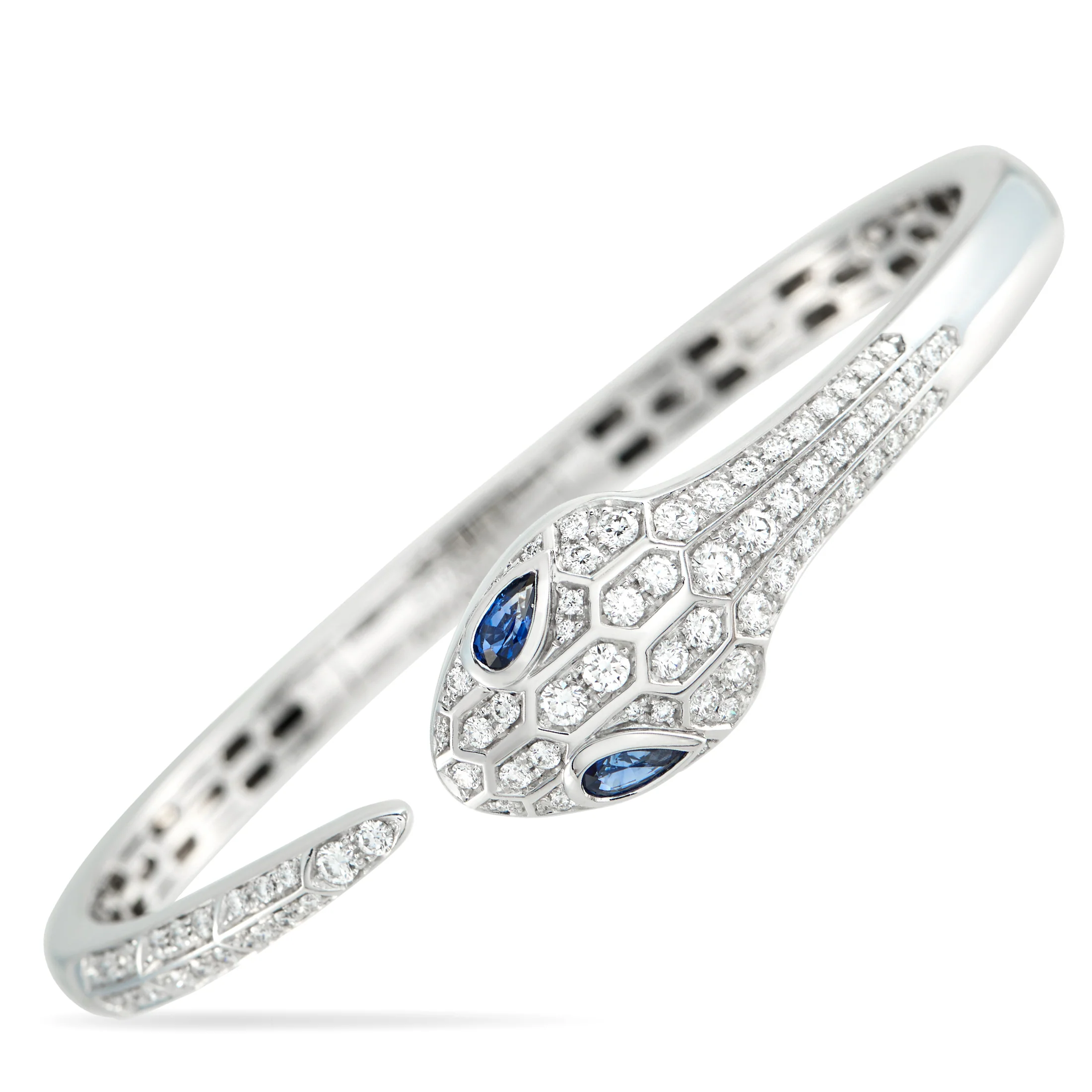 Bvlgari Serpenti Seduttori 18K White Gold 1.0ct Diamond and Sapphire Bracelet Size Small BV17-051526