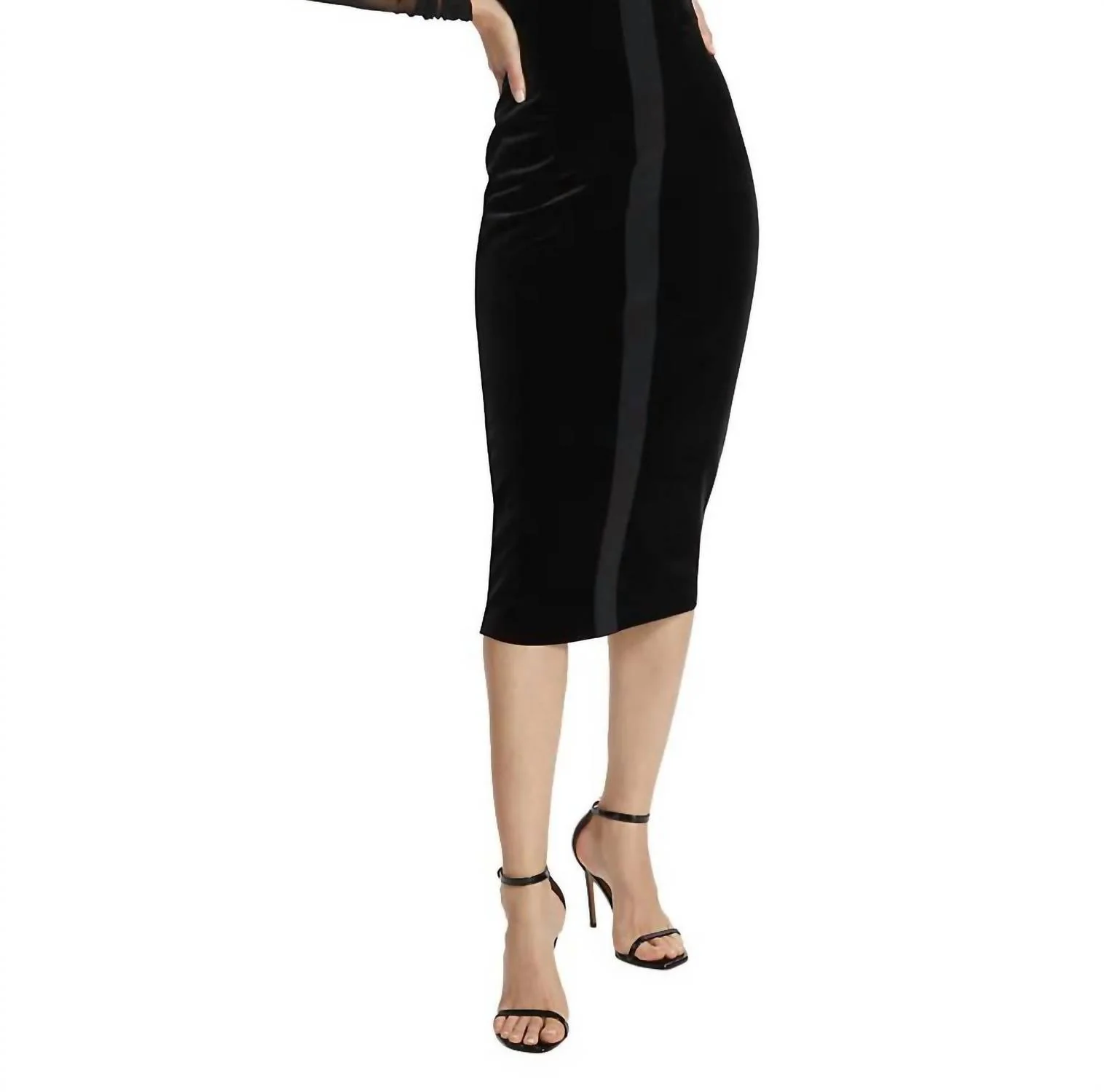 Calanta Velvet Illusion Midi-Dress In Black - Image 2