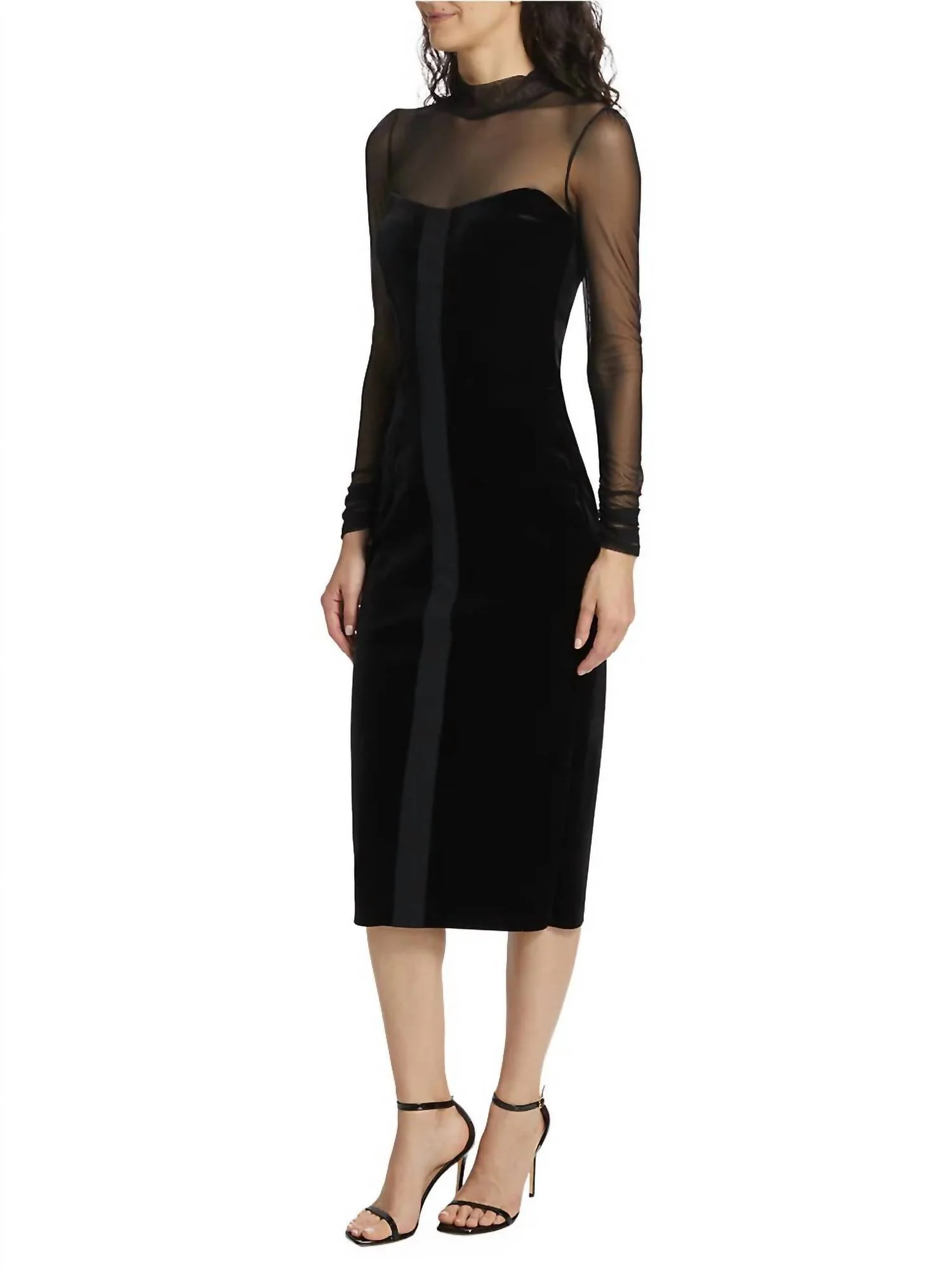Calanta Velvet Illusion Midi-Dress In Black - Image 3