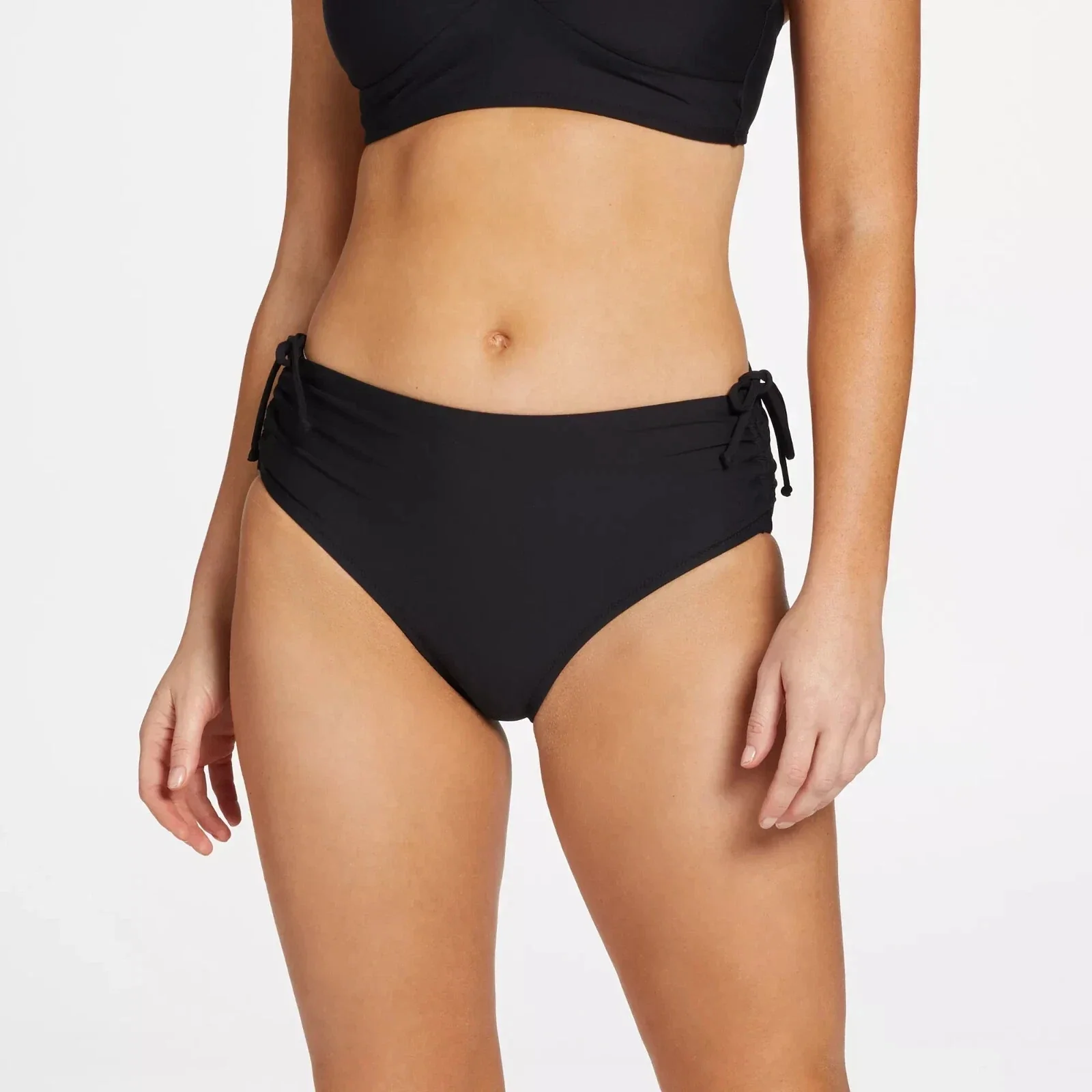 CALIA Bikini Bottom Women's Pure Black Side Ruched Beach Swimwear DSGL445