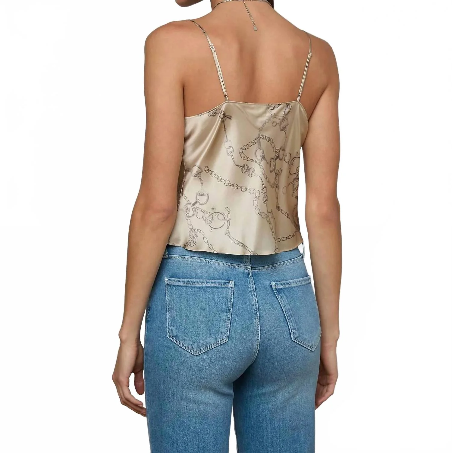 Calista Silk Camisole Top In Soft Macadamia Multi Small Horsebit Chain - Image 2