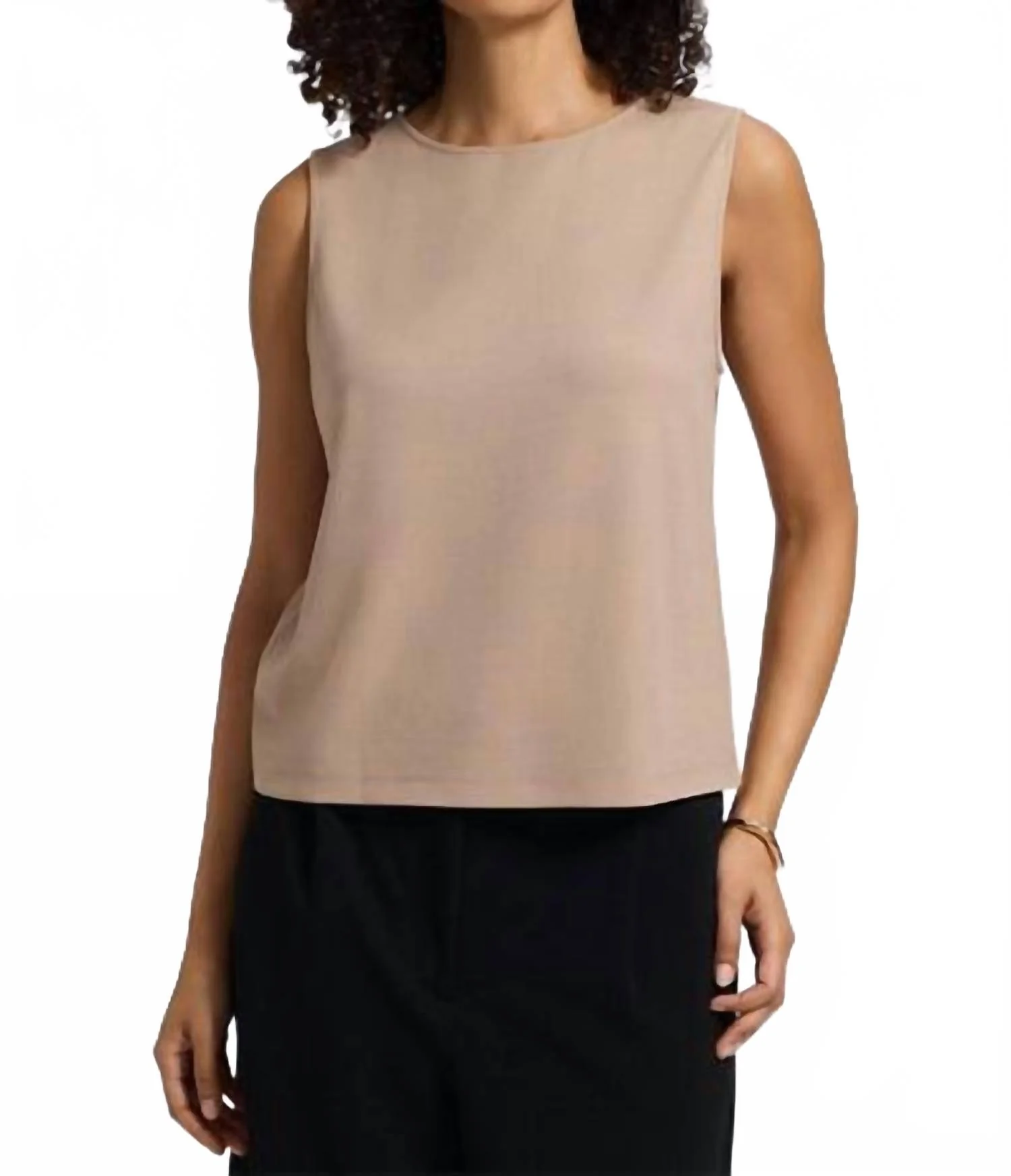 Callie Knit Crepe Reversible Sleeveless Tank Top In Khaki - Image 2