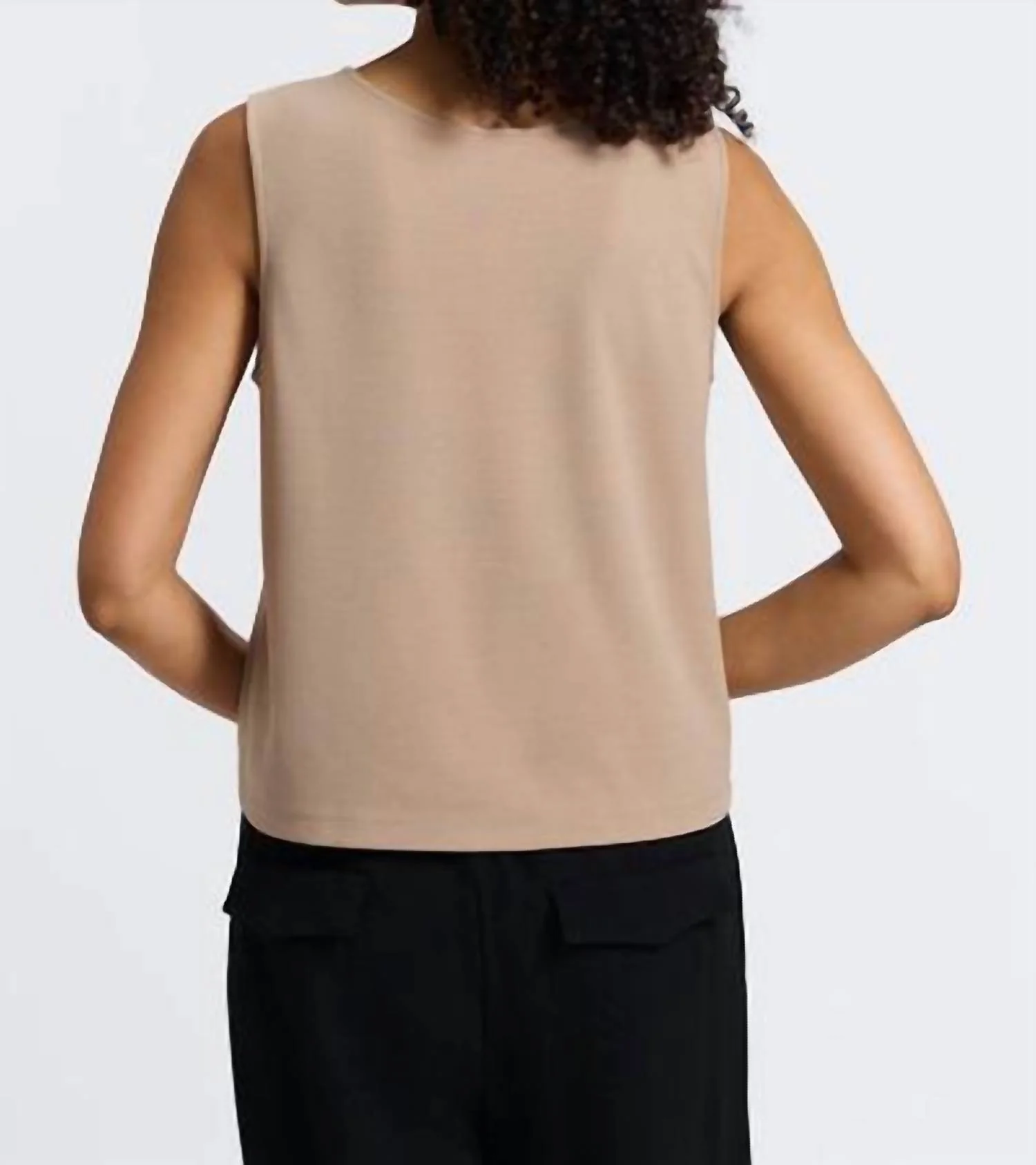 Callie Knit Crepe Reversible Sleeveless Tank Top In Khaki - Image 4