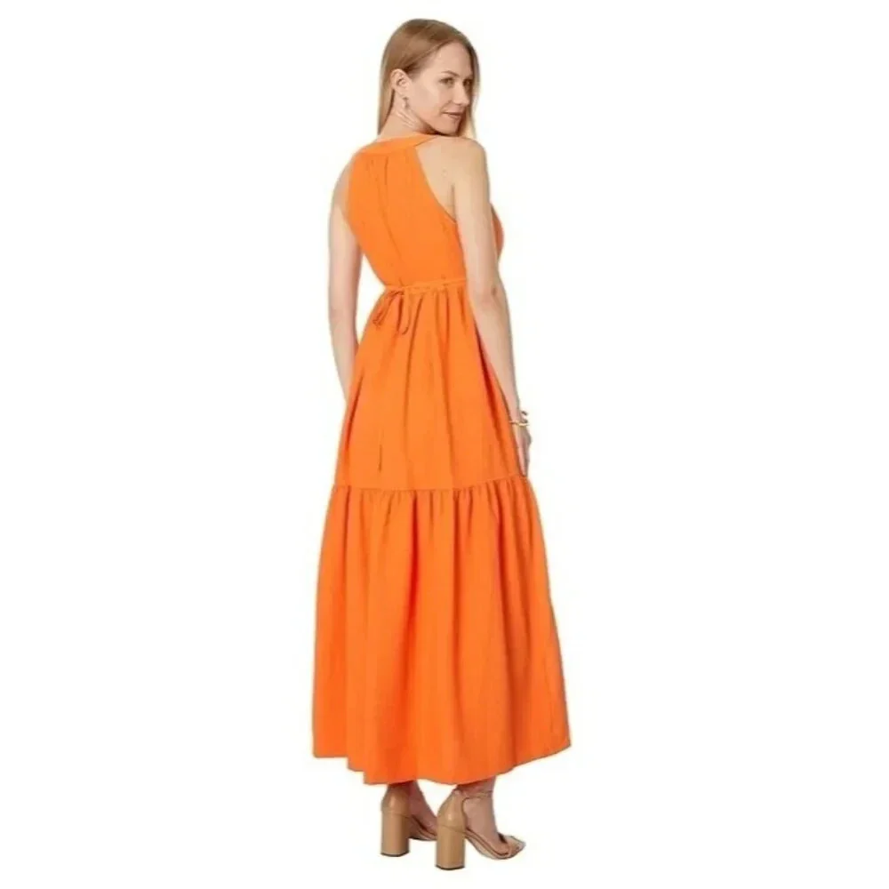 Calvin Klein Gauze Maxi Dress Women's Starburst Tiered Halter Neck FROG361 - Image 2