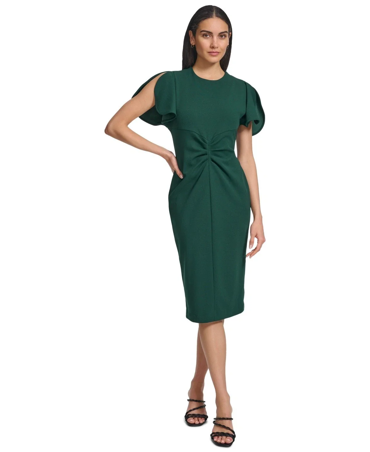 Calvin Klein Scuba Dress Women's Malachite Stretch Crepe Split Sleeve FROG444