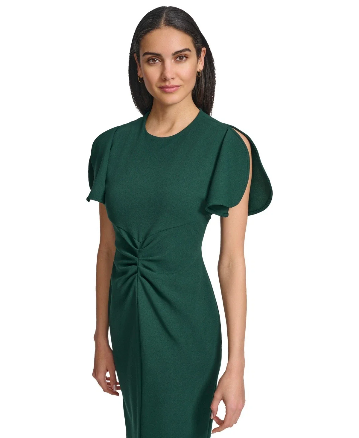 Calvin Klein Scuba Dress Women's Malachite Stretch Crepe Split Sleeve FROG444 - Image 2