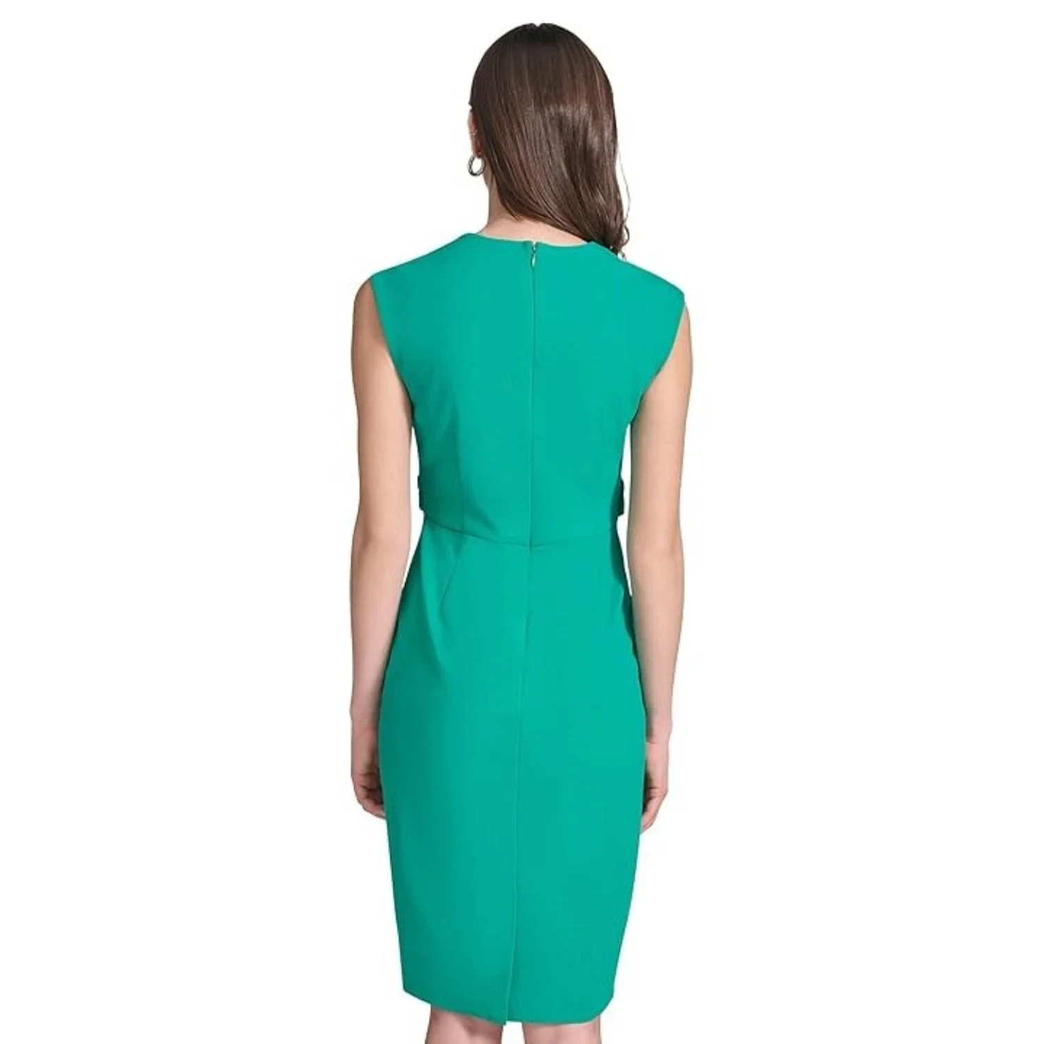 Calvin Klein Scuba Skirt Dress Women's Jungle Crepe Pleated Cap Sleeve FROG327 - Image 2