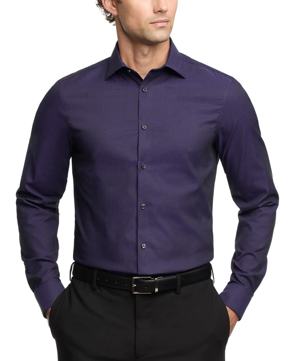 Calvin Klein Steel Pincord Dress Shirt Mens Purple Slim Fit FTS310