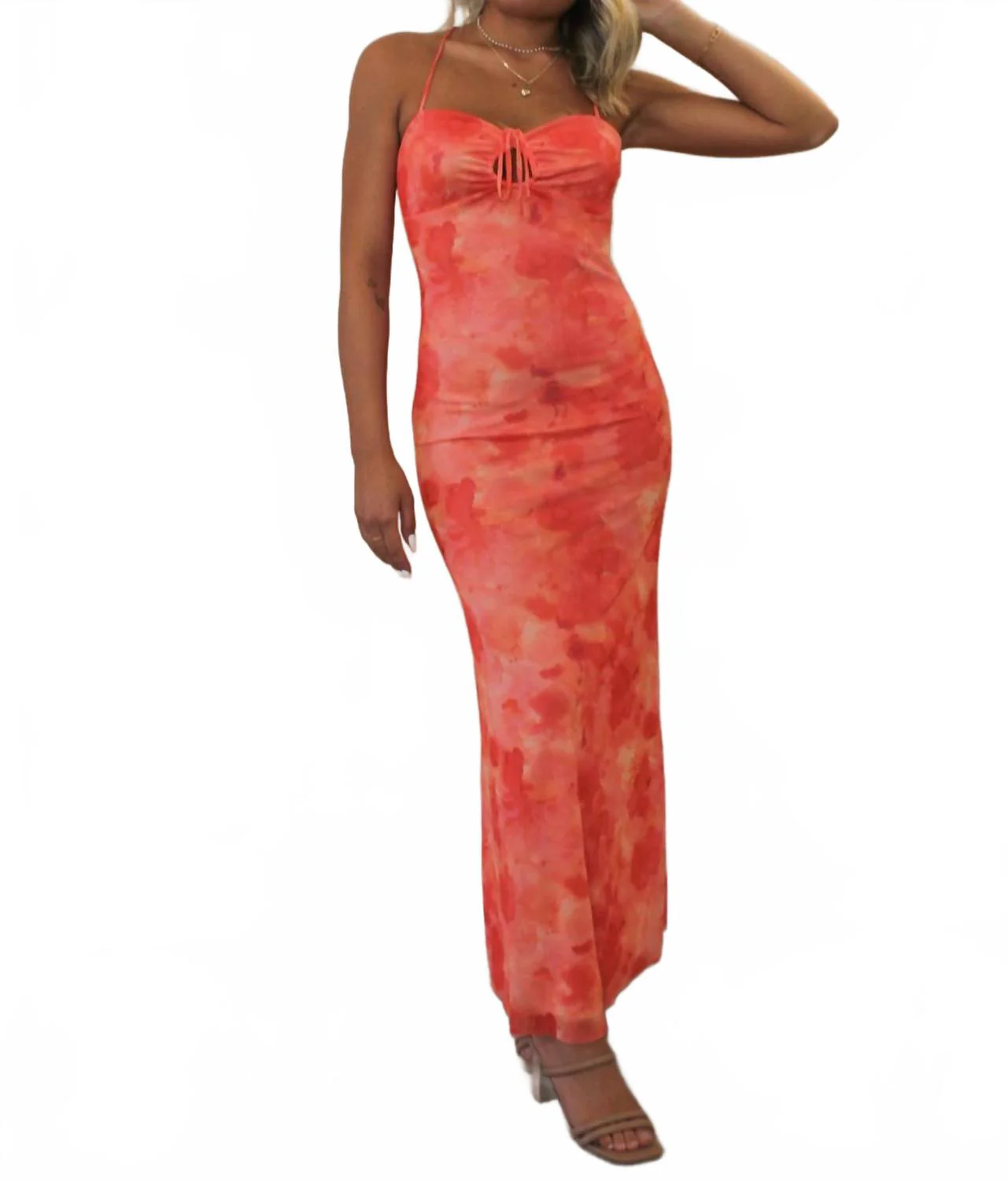 Calypso Mesh Maxi Dress In Orange