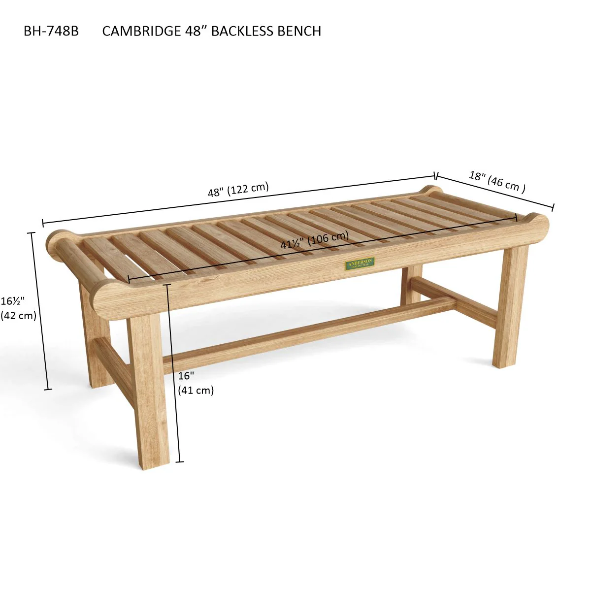 Cambridge 2-Seater Backless Bench - Image 3