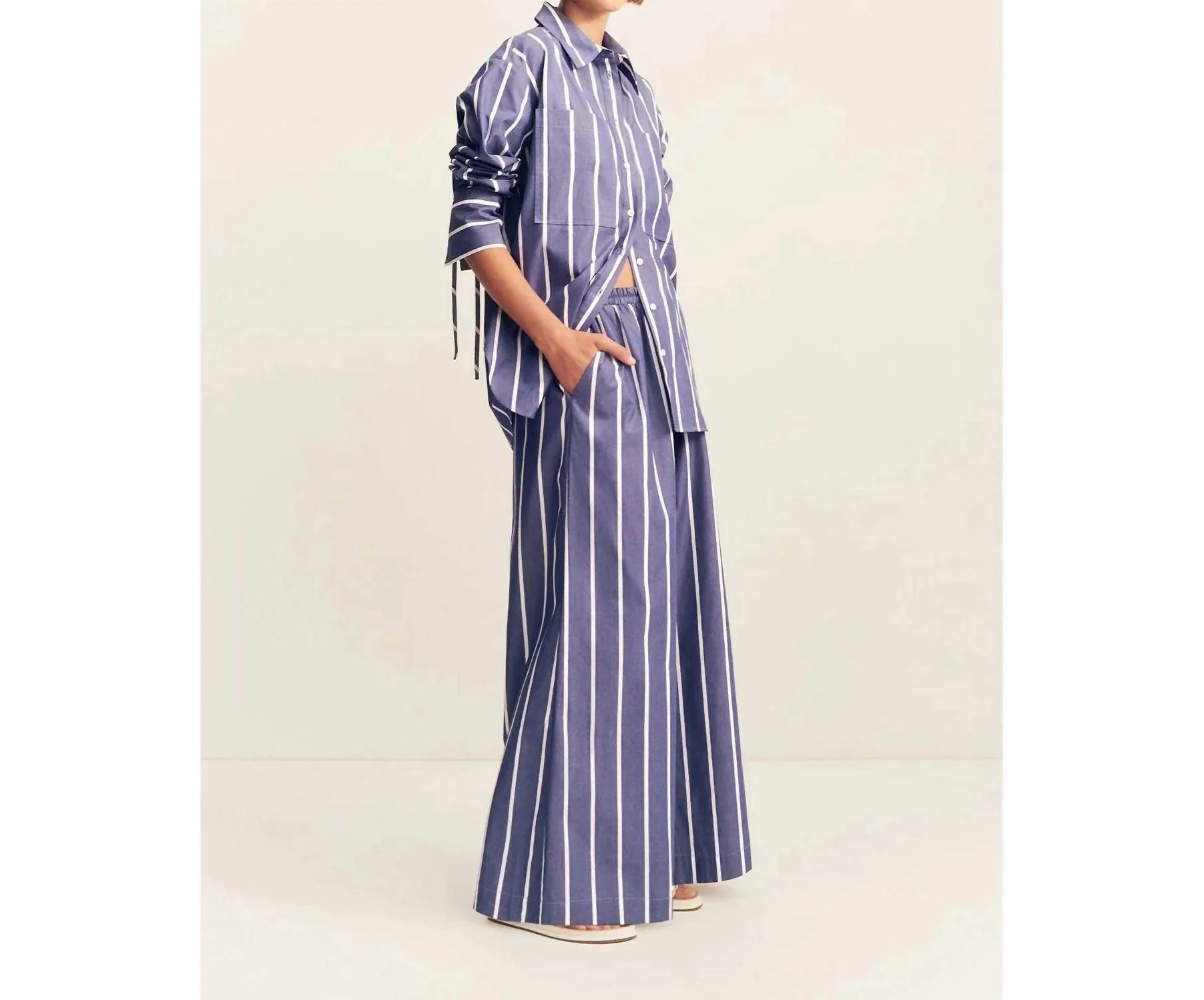 Cambridge Wide Leg Pant In Chambray Blanc - Image 2
