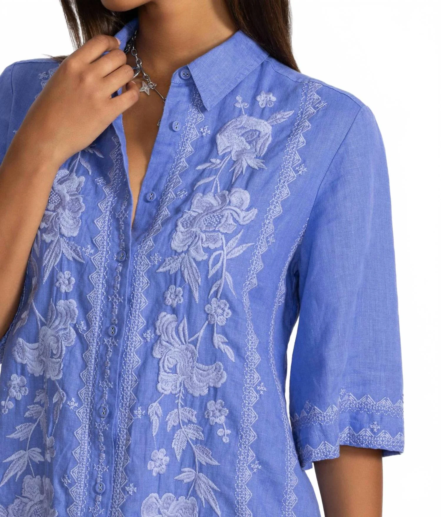 Camille Kimono Sleeve Linen Shirt Dress In Baja Blue - Image 5