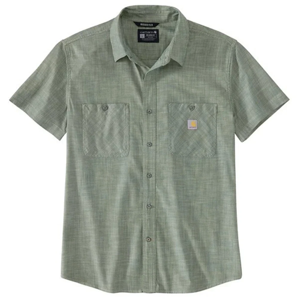 Carhartt Rugged Flex Shirt Mens Green Plaid Short Sleeve Button Up DSGL727 - Image 4