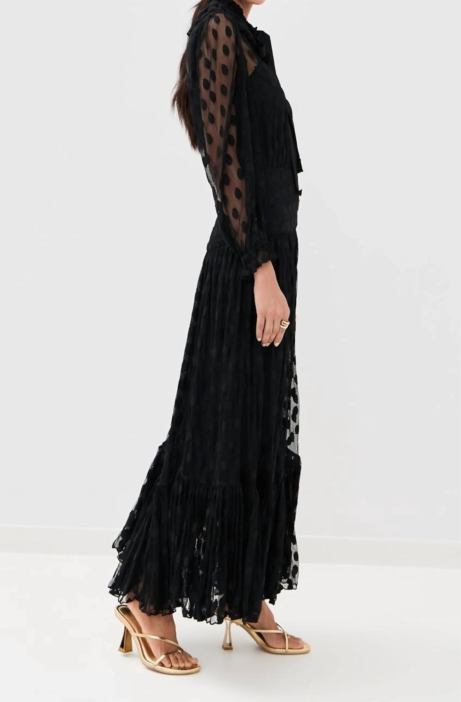 Carla Lace Long Sleeve Midi Dress In Noir - Image 3